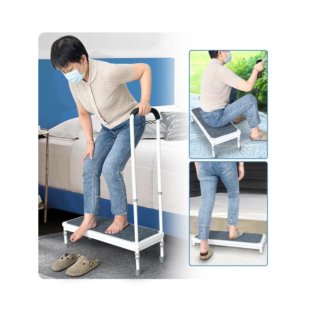 Mybow Step Stool with Handle for Elderly Medical Step Stool for High Beds Seniors Bedside Heavy Duty Stepping Stool for Adults Safety Bariatric Non Slip Extra Wide Step Stool SUV 400lb Step Platform