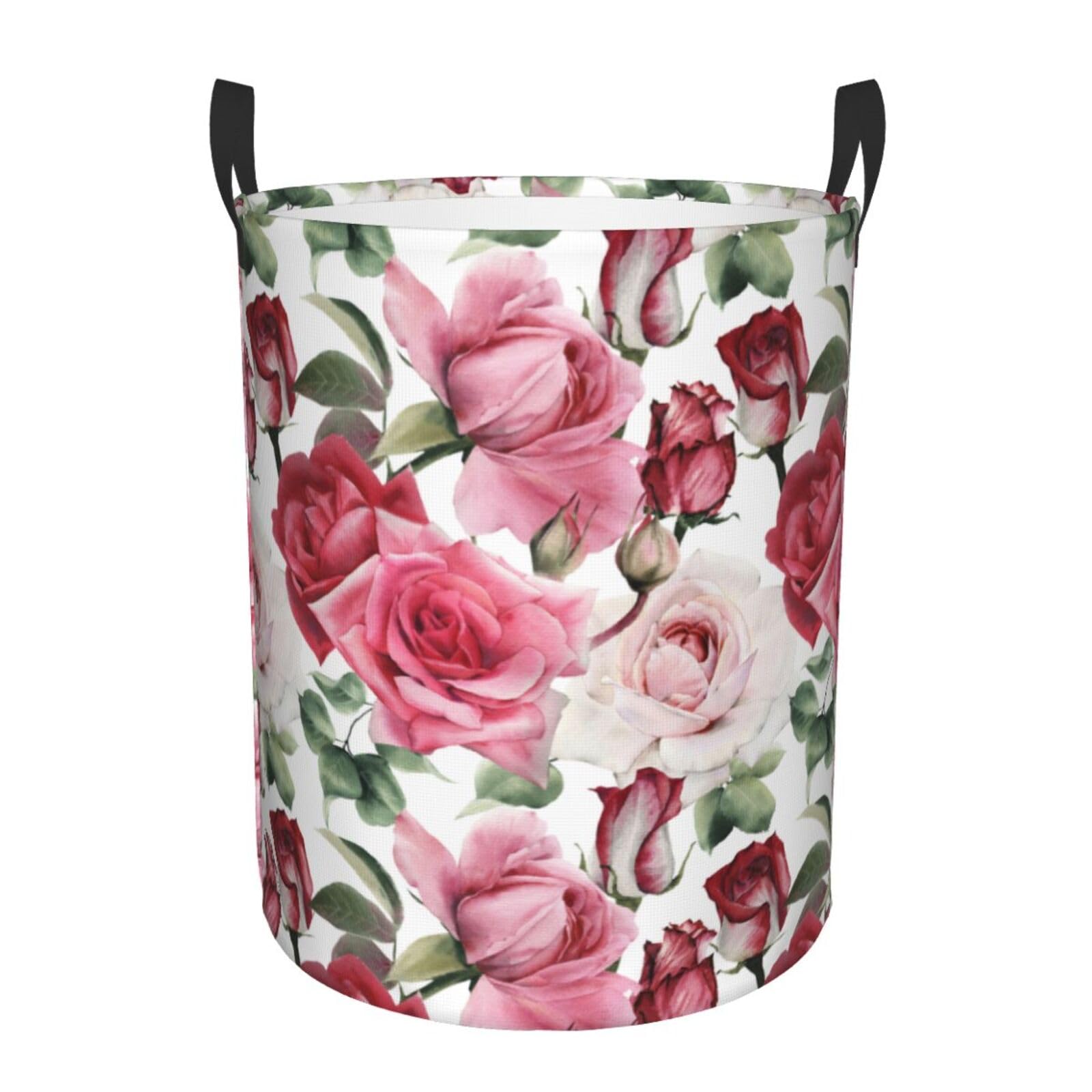 Laundry Basket Watercolor Roses Laundry Hamper Waterproof Idea Hampers Large Collapsible Baskets with Handle Suitable for Bedroom Bathroom Utility Room Kitchen