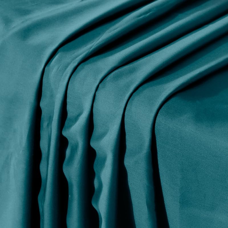 Image of Naksh Exotic Garden Collection Elastic Fitted Bedsheets King Size 78 x 72 Inch, 210 TC Plain Pure Cotton, Teal | 1 King Size Bedsheet with Elastic Fitted and 2 Pillow Covers