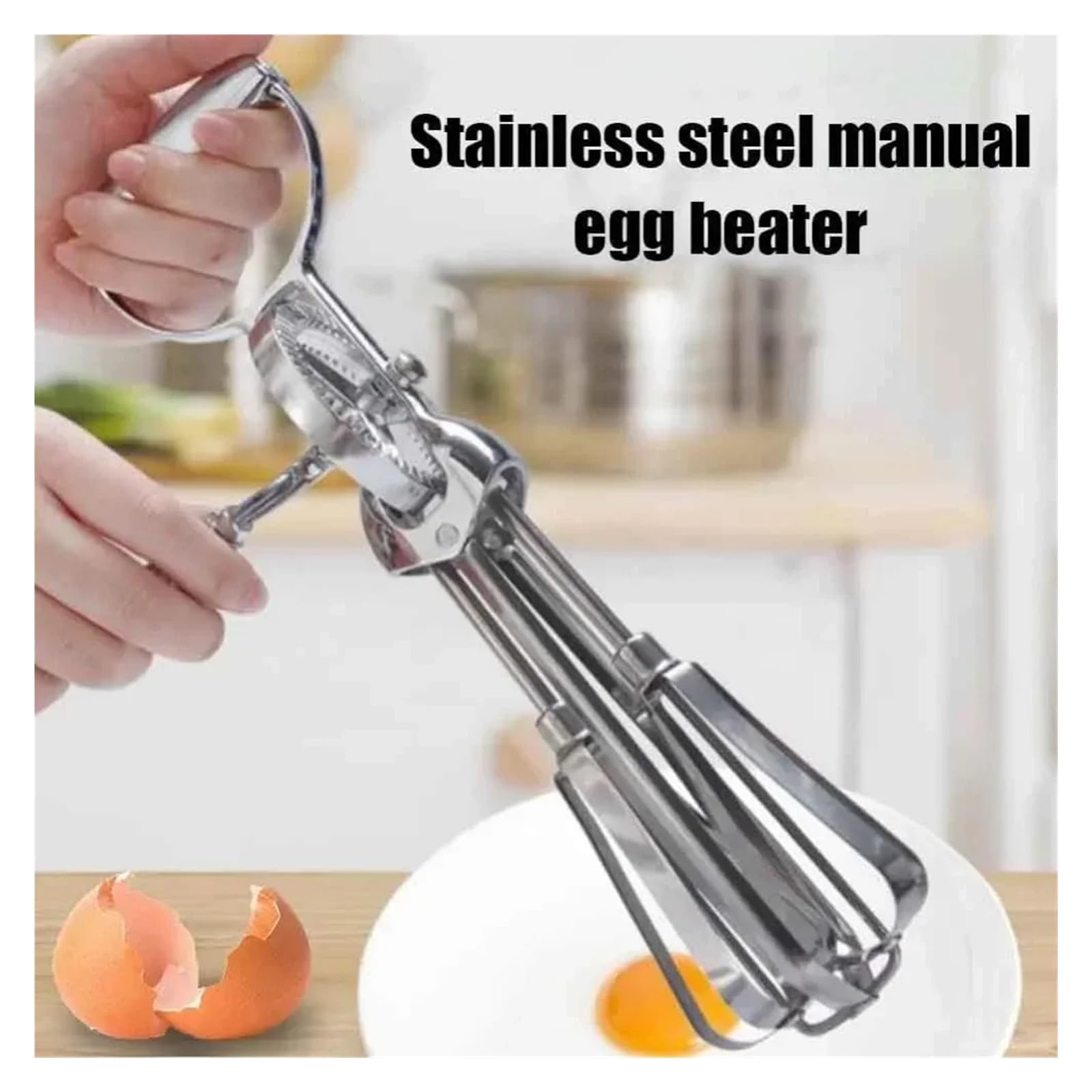 Batidor de huevos con manivela Manual acero inoxidable, batidor doble cabezal for mezclar en la cocina