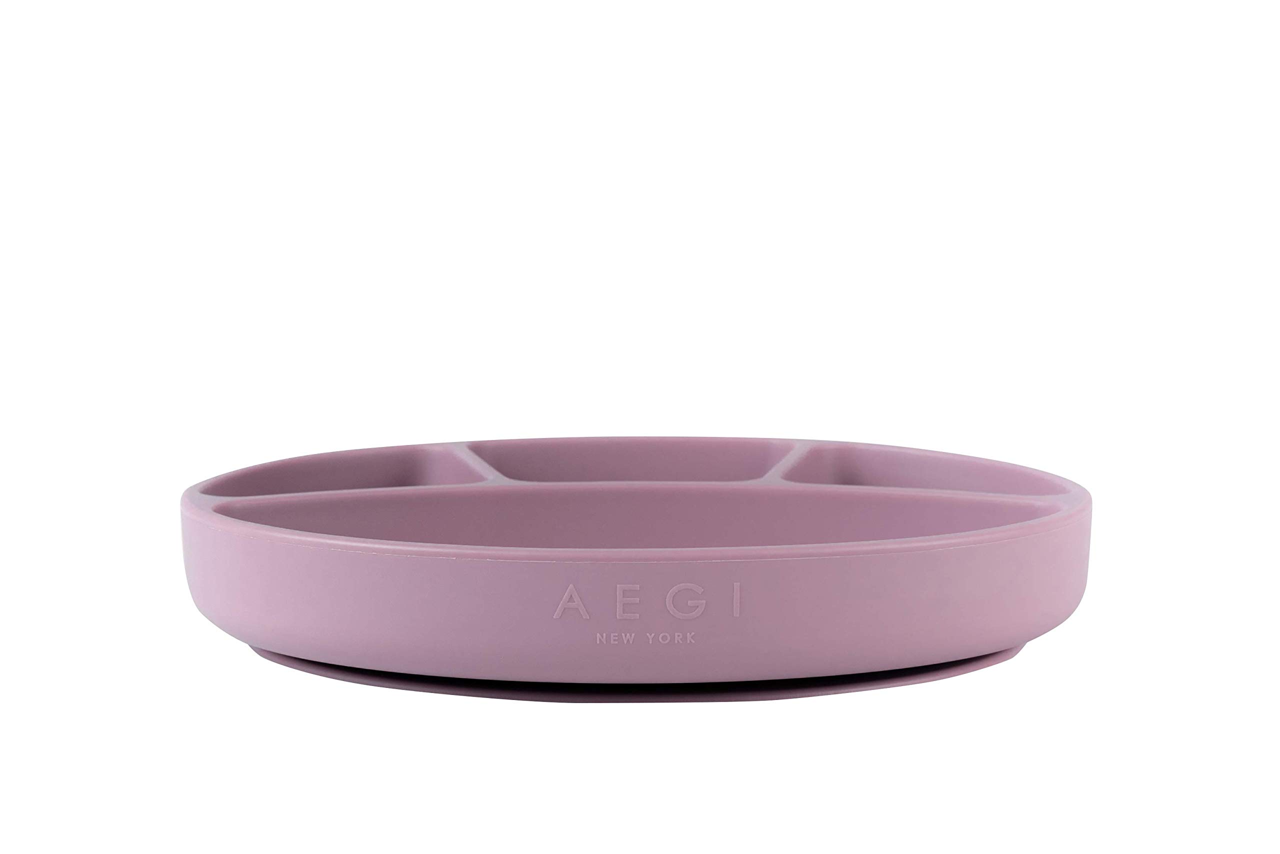 Aegi New York Premium BPA Free Platinum Silicone Suction Plate with Dividers for Babies, Toddlers, and Children (PLUM)