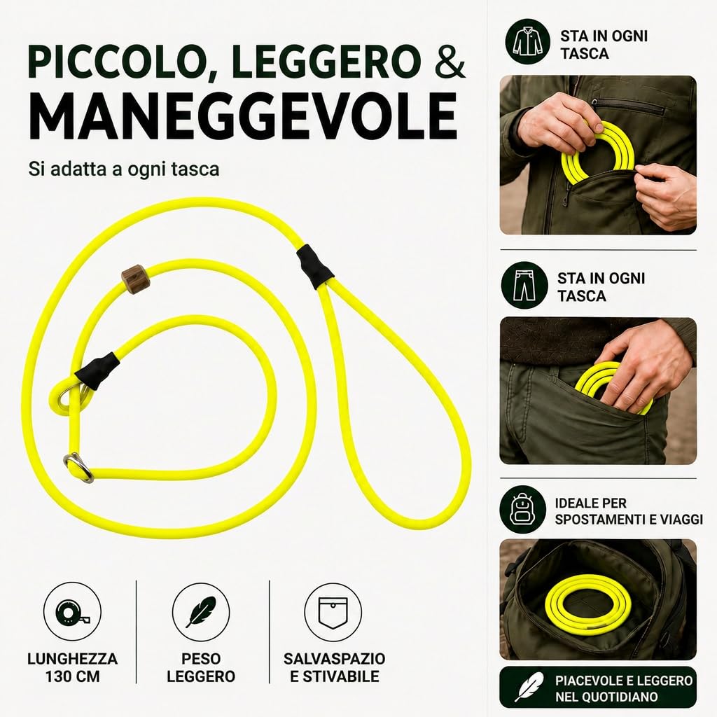 Romneys Moxon, guinzaglio Biothane Neon Pro, realizzato a mano in Germania, impermeabile, per allenamento e caccia, al neon, robusto e resistente alle intemperie, lunghezza 130 cm x 6 mm (giallo