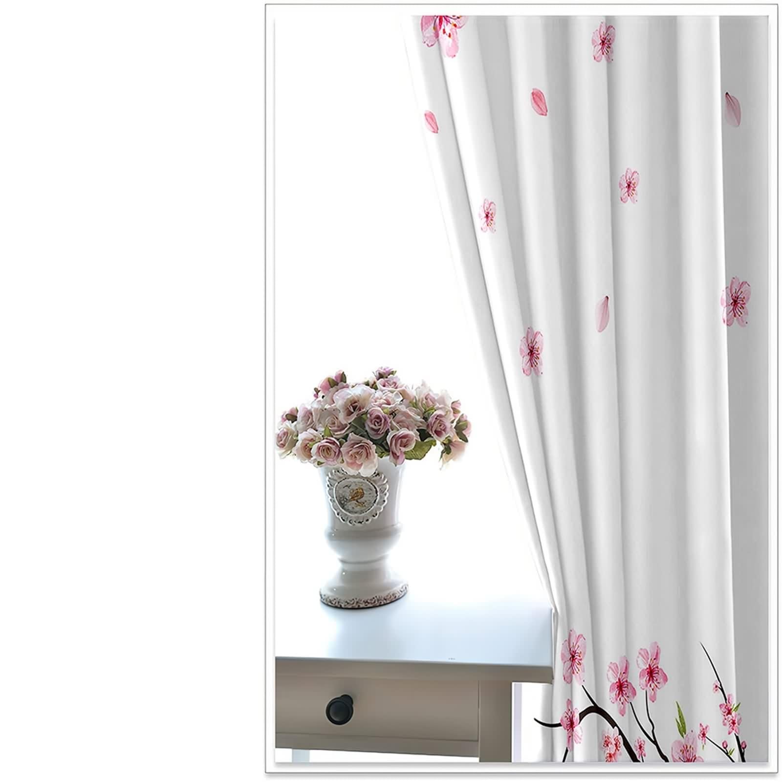Rideau Anniversaire, Rideau Chambre Rose Noir Blanc Polyester Branches de Cerisier 152L x 244H CM Lot de 2