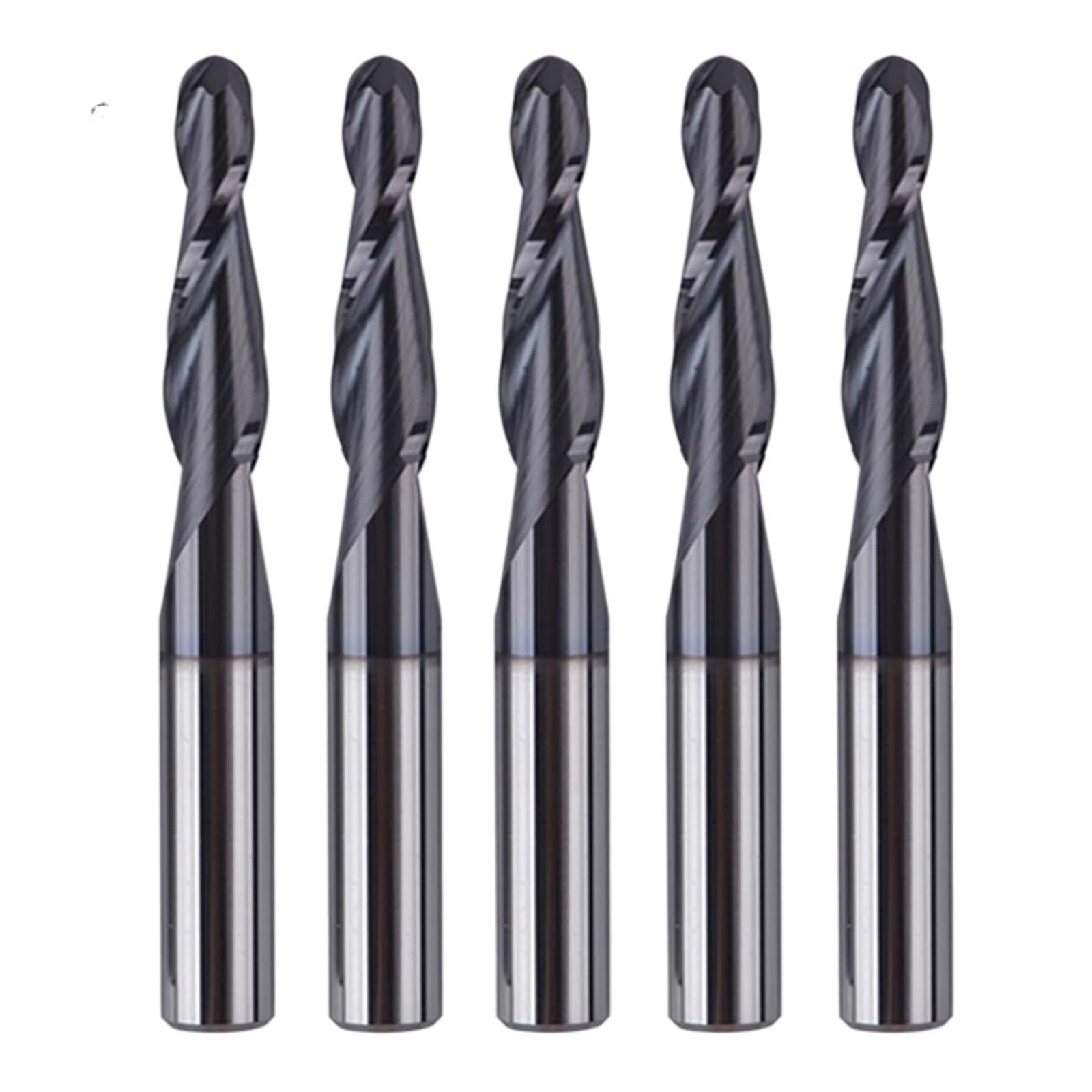 5 szt. 2-ostrzowych frezów stożkowych z końcówką kulistą, spiralny frez CNC z węglika wolframu 3,175/4/6/8 mm do drewna i metalu(5PCS-R1.5-47-D8)