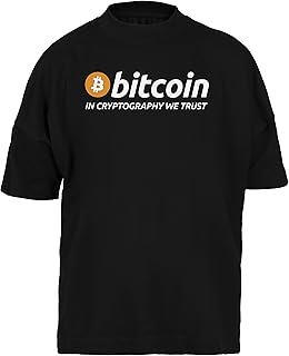 Bitcoin in Cryptography We Trust Maglietta Larga Nera Maniche Corte Unisex da Donna Uomo Baggy T-Shirt Black Mens Womens