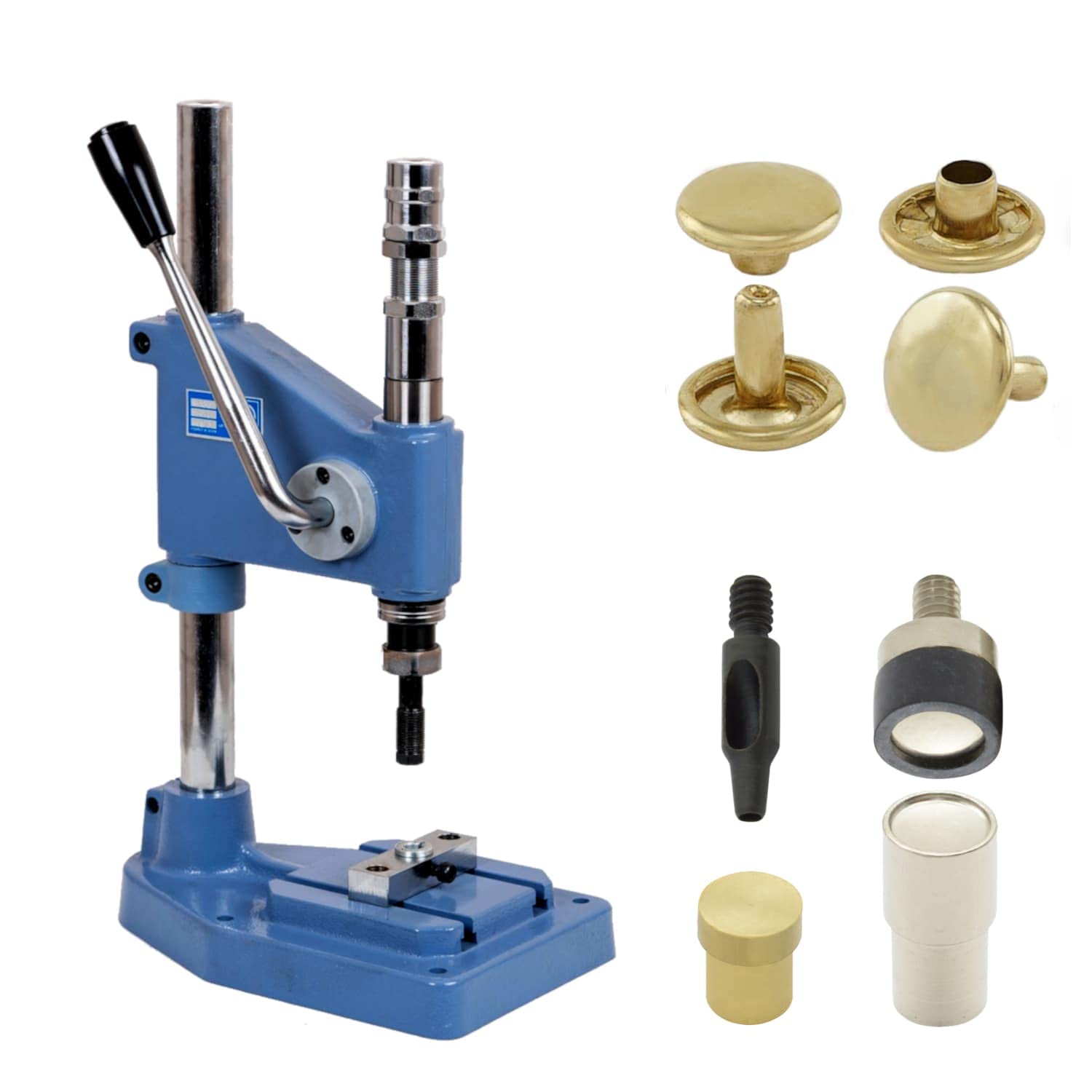 Juego de prensa de remaches con prensa de resorte, herramienta de remache y 50 remaches de doble cabeza de 12 mm, oro, acero, prensa de mano, bricolaje, para cuero, ropa, vaqueros,