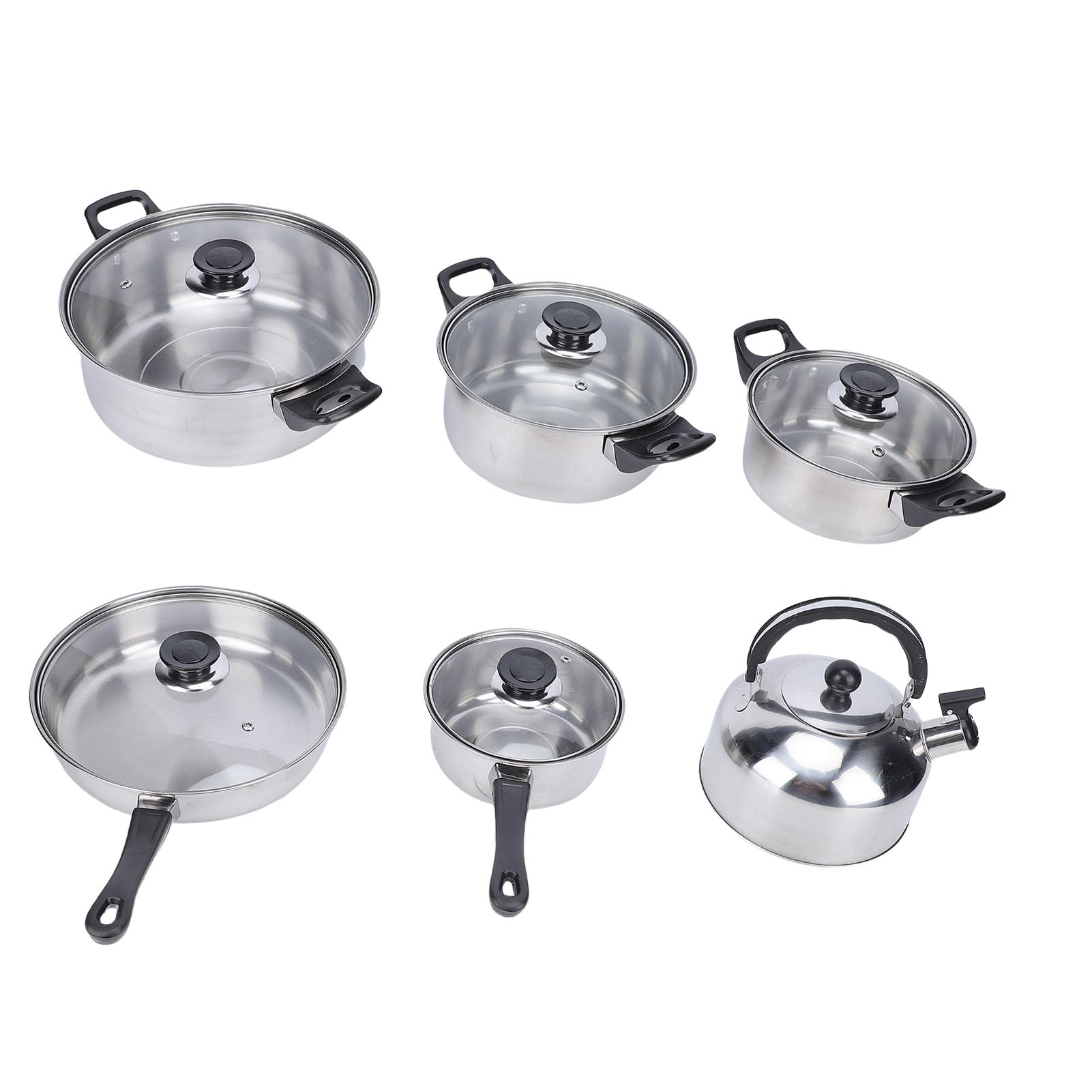 Mingzhe Juego de Utensilios de Cocina Acero Inoxidable, Ollas y Sartenes Duraderas con Tapas Vidrio para Cocina Profesional y Uso Doméstico