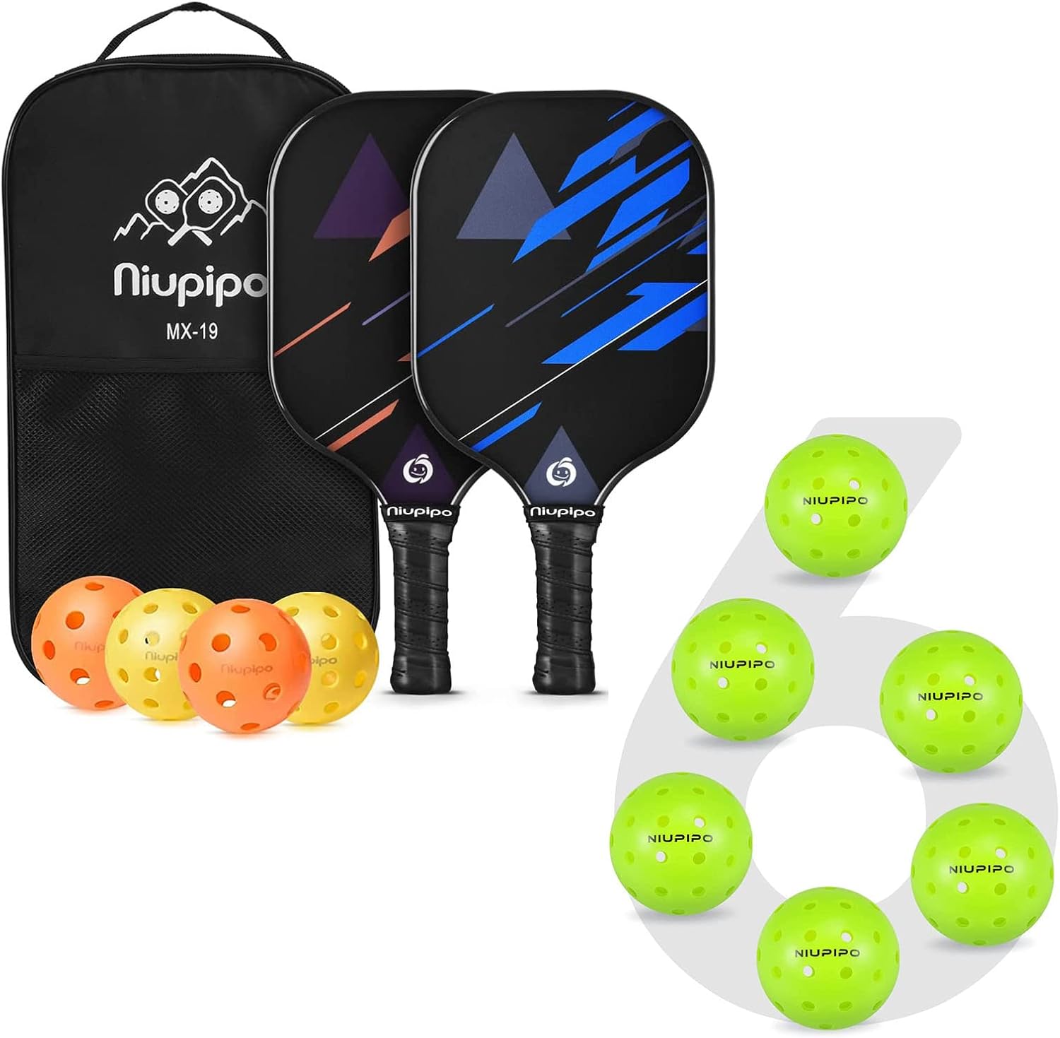 Niupipo Pickleball Paddles Pickleball Set of 10 Balls and 1 Pickleball Bag Sports