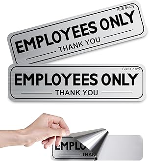 2pcs Employees Only Sign Stickers, Metal like Brushed Silver, 9"x2.5", Back Adhesive, Waterproof and Fade Resistant, Thick Premium Quality Vinyl, for Business Door Wall Signboard Office Store Restroom