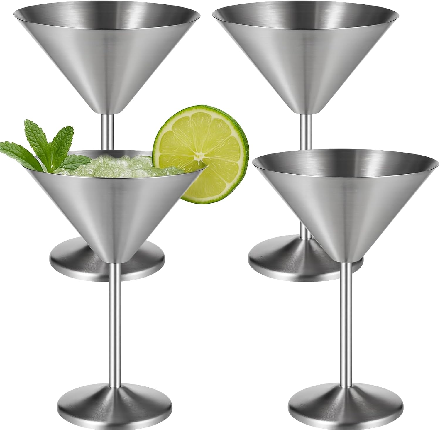 Homaisson 4 PCS Stainless Steel Martini Glasses, 8 Oz 304 Stainless Steel Single-layer High-foot Wine Glass for Christmas Dinner, Cocktail Party, Wedding