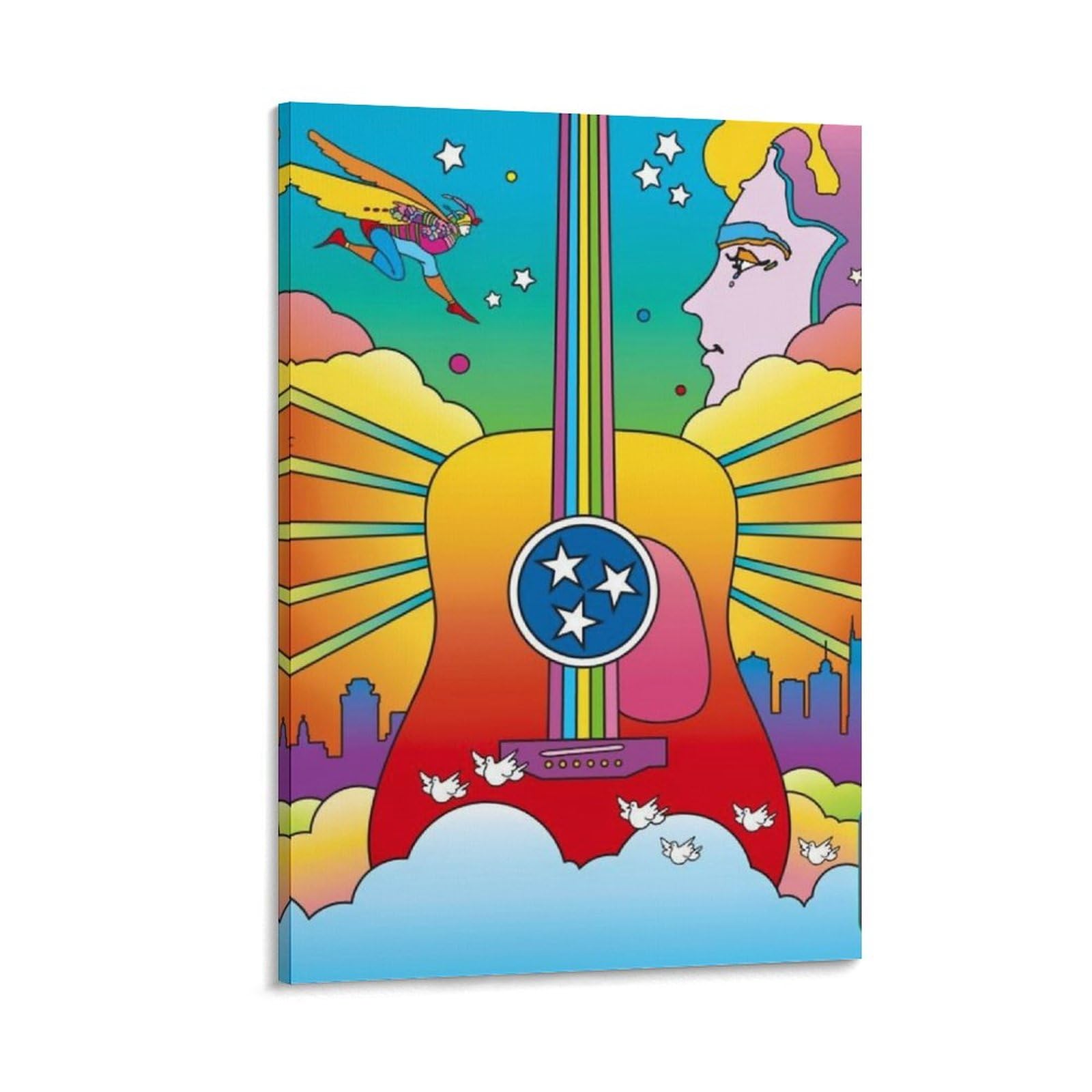 Peter Max Canvas Wall Art-The Guiter And Superman Wall Art Poster Gifts Bedroom Prints Home Decor Hanging Picture Canvas Painting Posters 08x12inch(20x30cm)