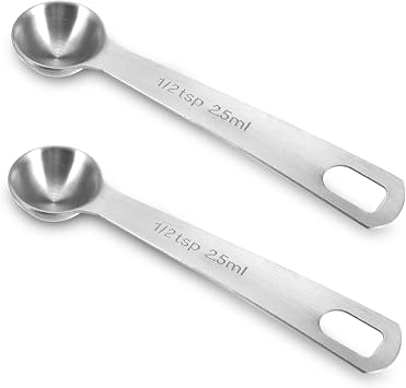 2PCS 1/2 Teaspoon 1/2 Tsp | 1/6 Tbsp | 2.5 Ml | 2.5cc | 1/12 Ozmeasuring Spoons Stainless Steel Single Measuring Spoon Long Handle Scoop for Measuring Coffee Grains Protein Spices Dry Goods Cooking