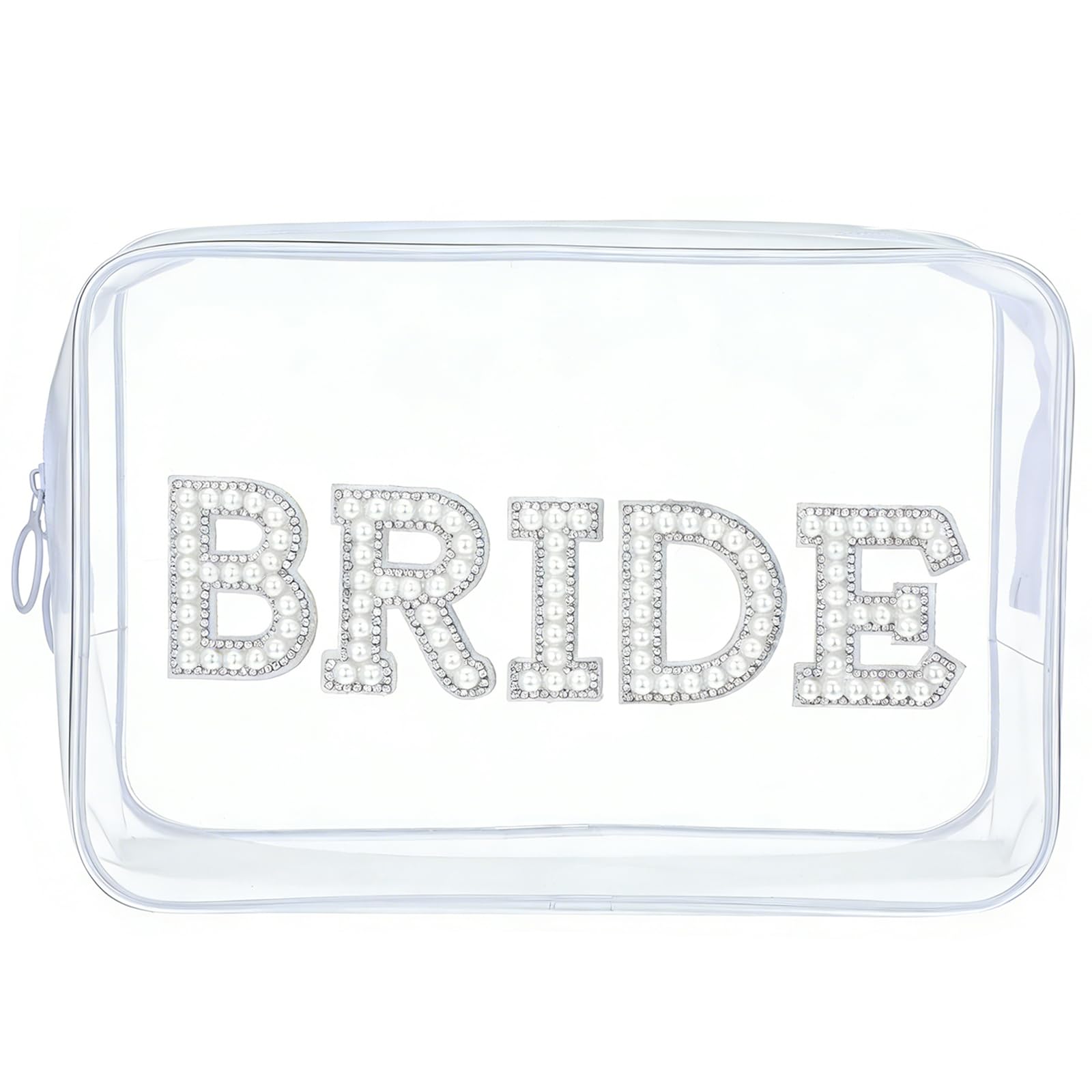 Borsa per Trucchi da Sposa, Bride Sacchetto Trucco Viaggio, Trousse Make Up Bride, Borsa per Trucchi con Perle Strass, Regalo Sposa, Matrimonio, Festa (B)