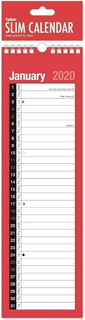 Tallon 2020 Slim Month To View Spiral Bound Wall Planner Calendar 3801