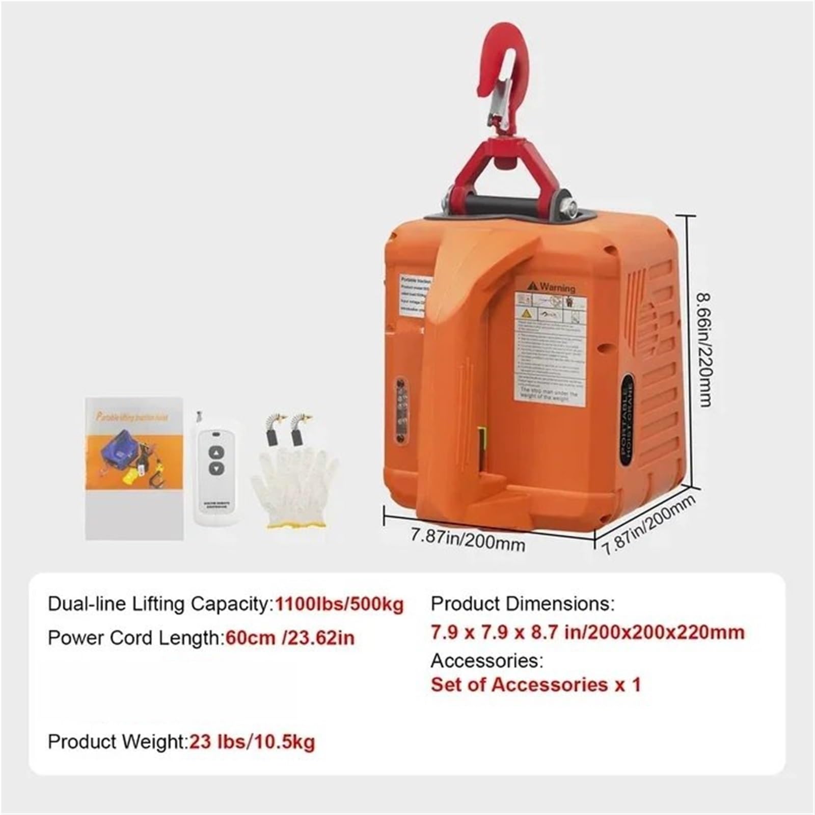 Strumento di sollevamento 440LBS-2200LBS Paranco elettricello portatile per uso domestico gru con controllo wireless/cablato gru elettrica (telecomando da 1100LBS)