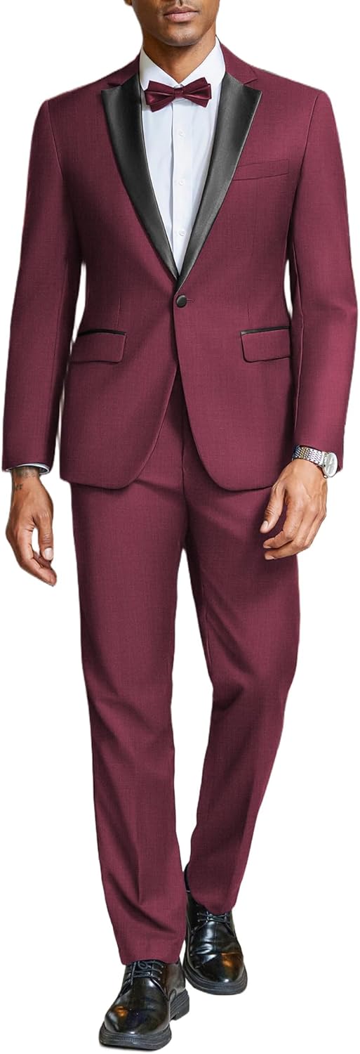 COOFANDY Mens Tuxedo Suit Set Slim Fit 2 Piece One Button Christmas Blazer Jacket Pants for Wedding,Dinner,Prom