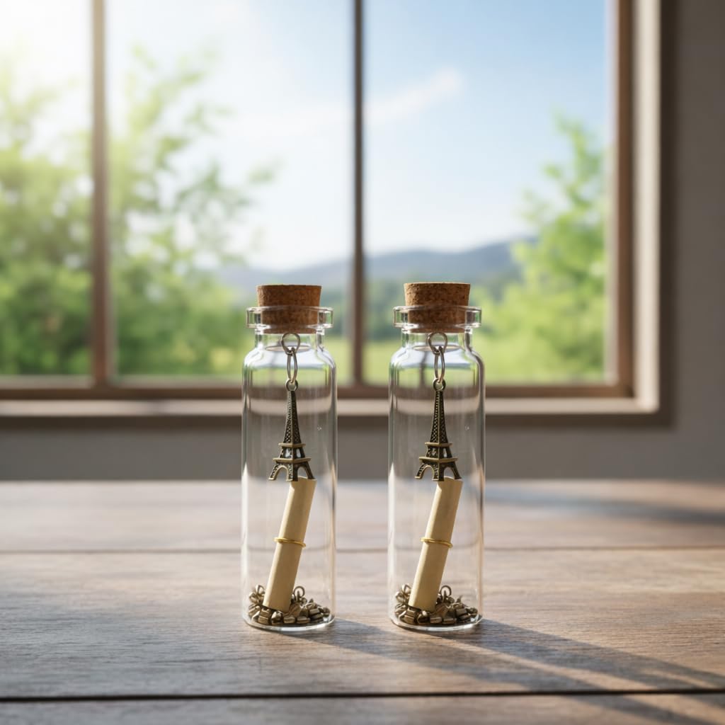 ALL4BUY Message in A Glass Bottle with Cork Stopper for Your Loved One | Eiffel Tower Charm | Valentine Gift for Girls | Boyfriend, Decorative Keepsake (Pack of 2)-image-19