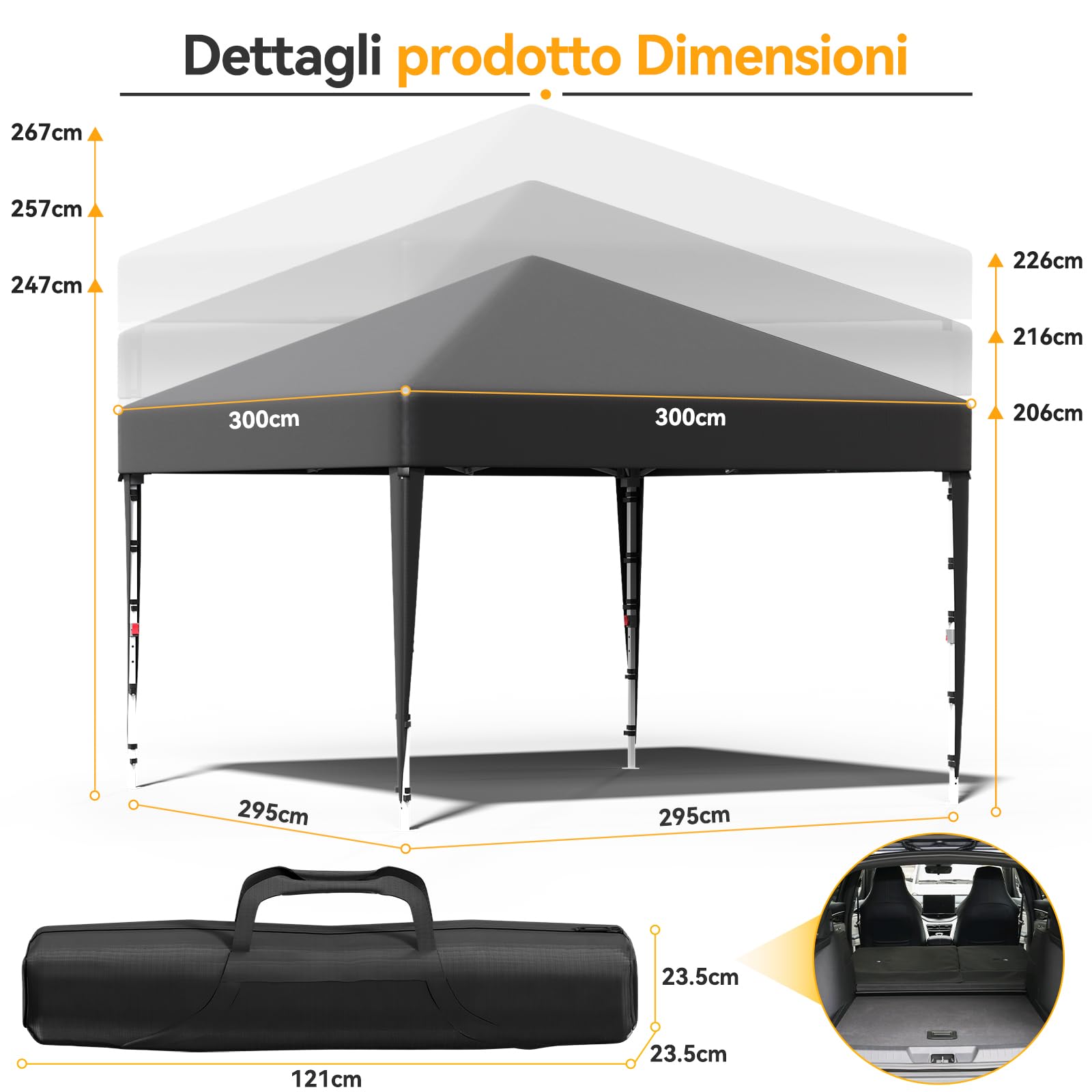 JUMMICO Gazebo 3x3 Pieghevole Impermeabile｜Zanzariera Arieggiata Anti-Insetti｜Robusto, Durevole, Impermeabile e Anti-UV｜Installazione e Rangement Rapidi｜Ideale per Cortile, Campeggio e Altro｜Grigio
