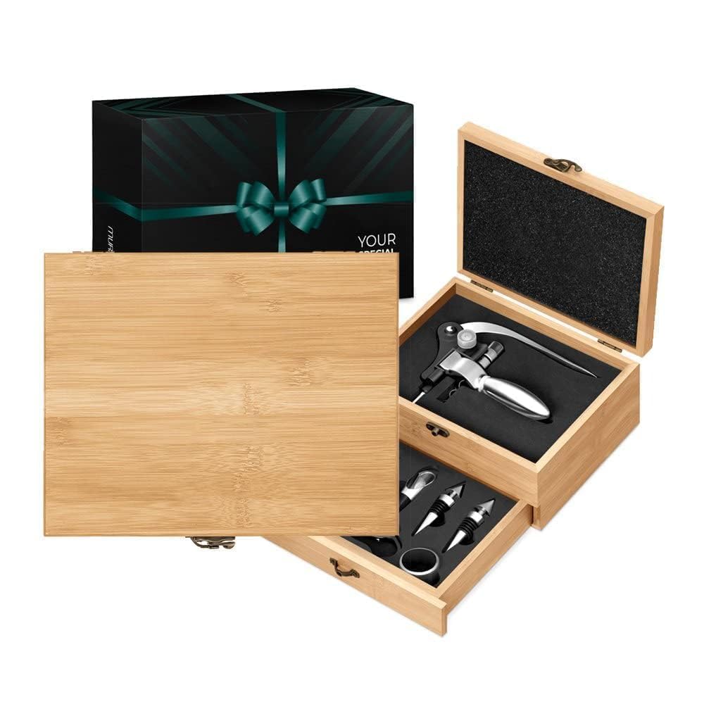 Maverton Ensemble d'accessoires pour vin avec coffret en Bois de Bambou