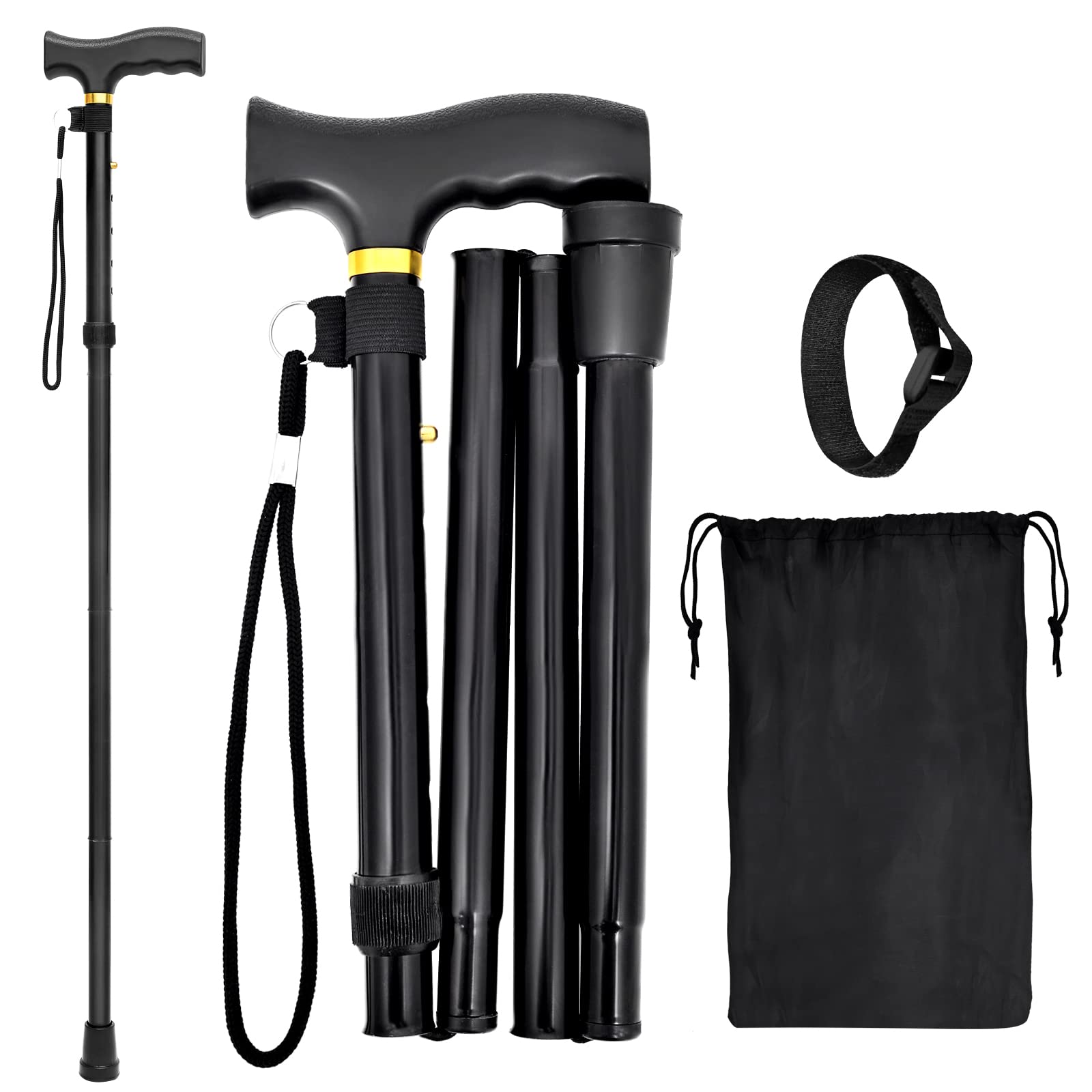 Folding Walking Cane - Lightweight, Adjustable, Anti-Slip, Portable, with Storage Bag and Strap, Suitable for Men, Women, and The Elderly.