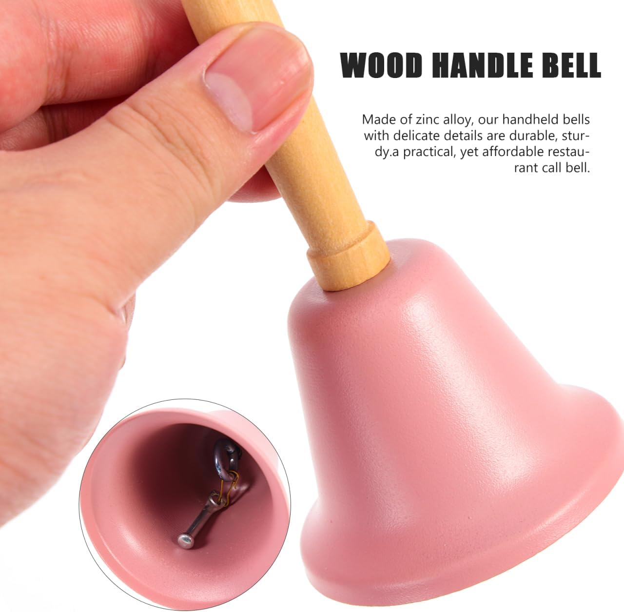 iplusmile Pink Hand Bell with Wood Handle, Loud Metal Call Bells for Service Assistance, Wedding Events & School Classroom, Christmas Santa Decoration Alarm for Elderly & Teachers