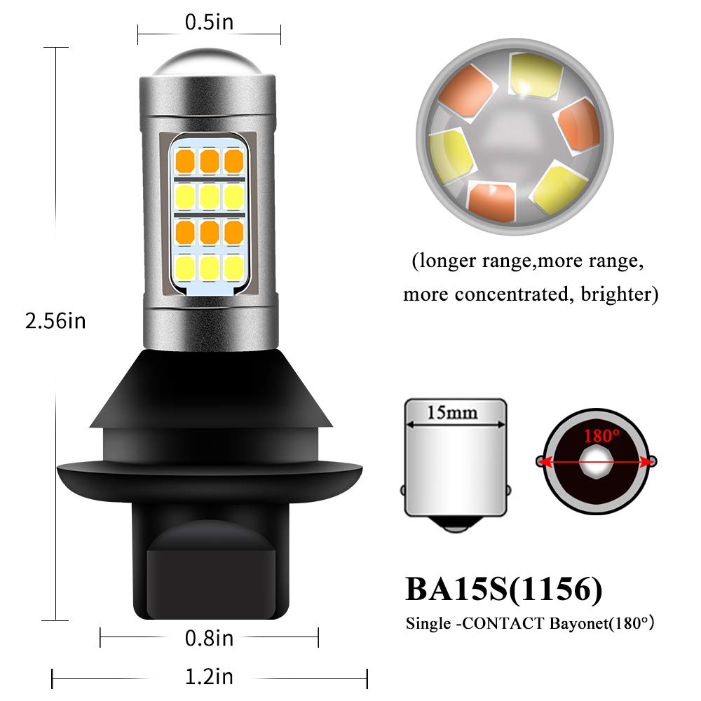 2 szt. żarówki LED 1156 BA15S P21W białe/bursztynowe dwukolorowe przełączane LED światła kierunkowskazów DRL Canbus bez błędów 2835 42 SMD 12V LED z rezystorami obciążenia 50W 6 omów zestaw przewodów