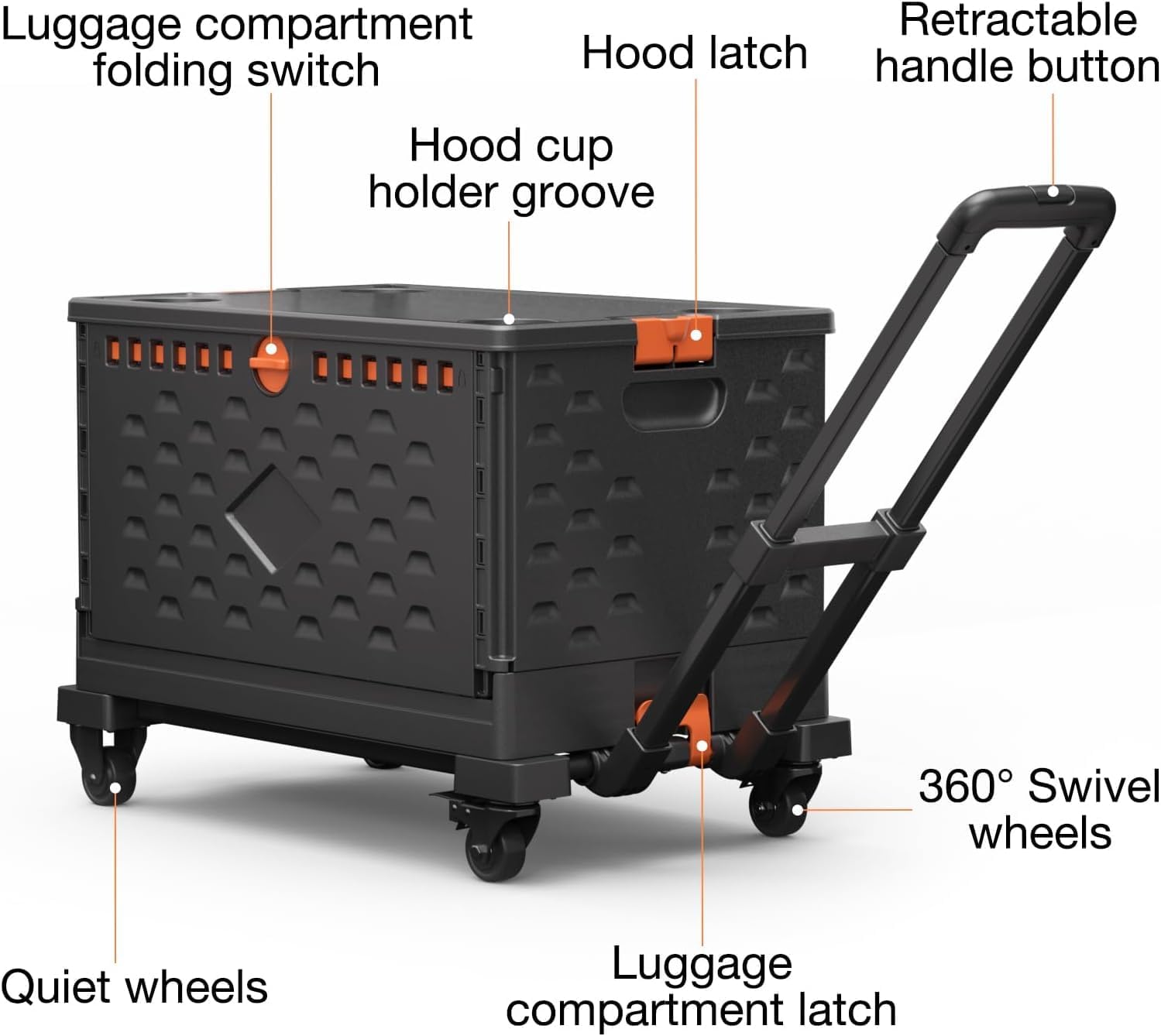 Foldable Utility Cart Collapsible Crate Rolling Carts with Wheels, Hand Truck Storage Box with Telescoping Handle, Folding Shopping cart with Wheels for Office Shopping Camping Travel Moving