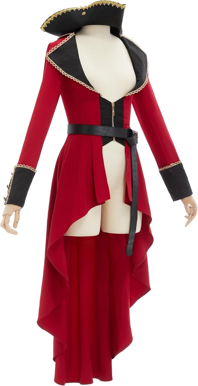 Cosplay.fm Women Pirate Costume Swashbuckler Captain Jacket Victorian Gothic Vintage Tailcoat with Parite Hat and Belt