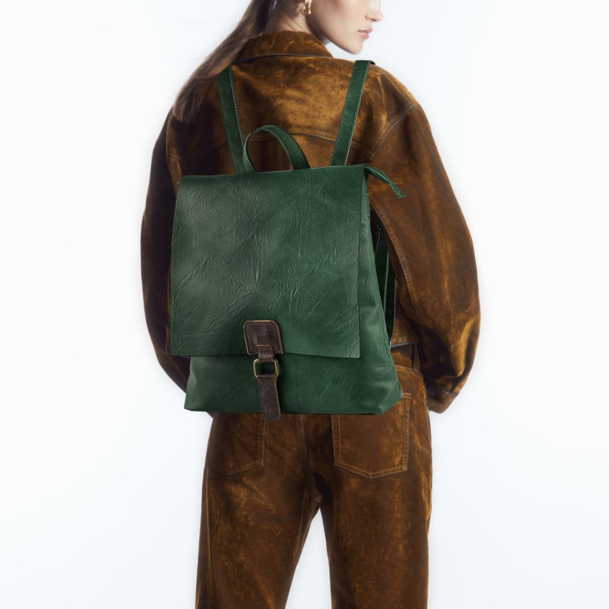 Damen Rucksack Leder Modische Mittelgroß mit Diebstahlschutz, Umhängetasche aus Echtem Leder Handtasche 3-in-1 für Uni Arbeit Schule Reise