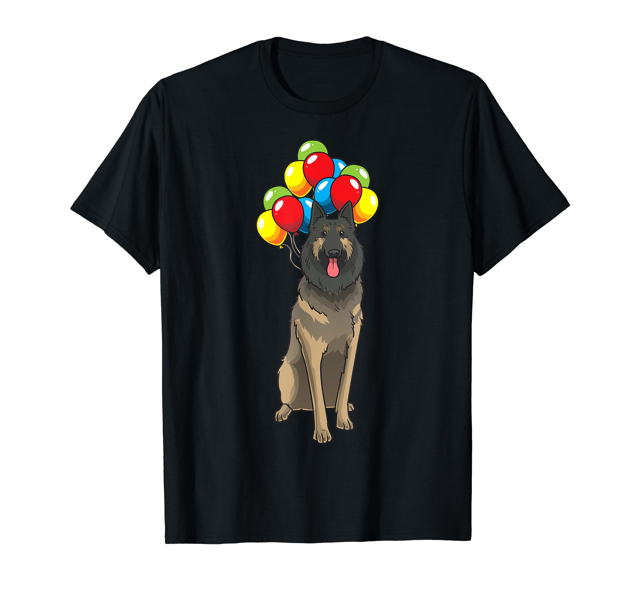 Funny Belgian Shepherd Tervuren Dog With Balloons T-Shirt, Black