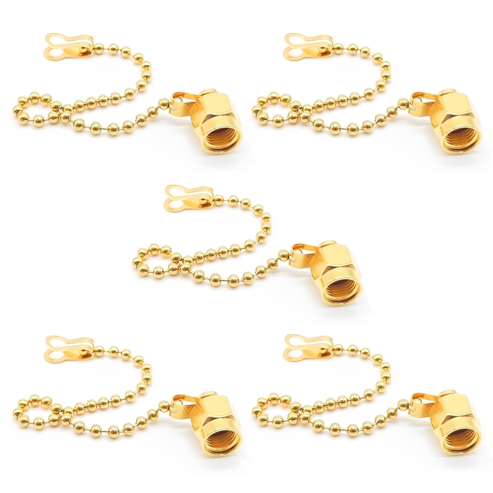Hntcesdg SMA Female Jack Dust Cap with Chain, 5PCS SMA Plug Dust Cap Gold-Plated SMA RF Coax Protective Cover for SMA Female Jack Adapter Connector Accessories (5)