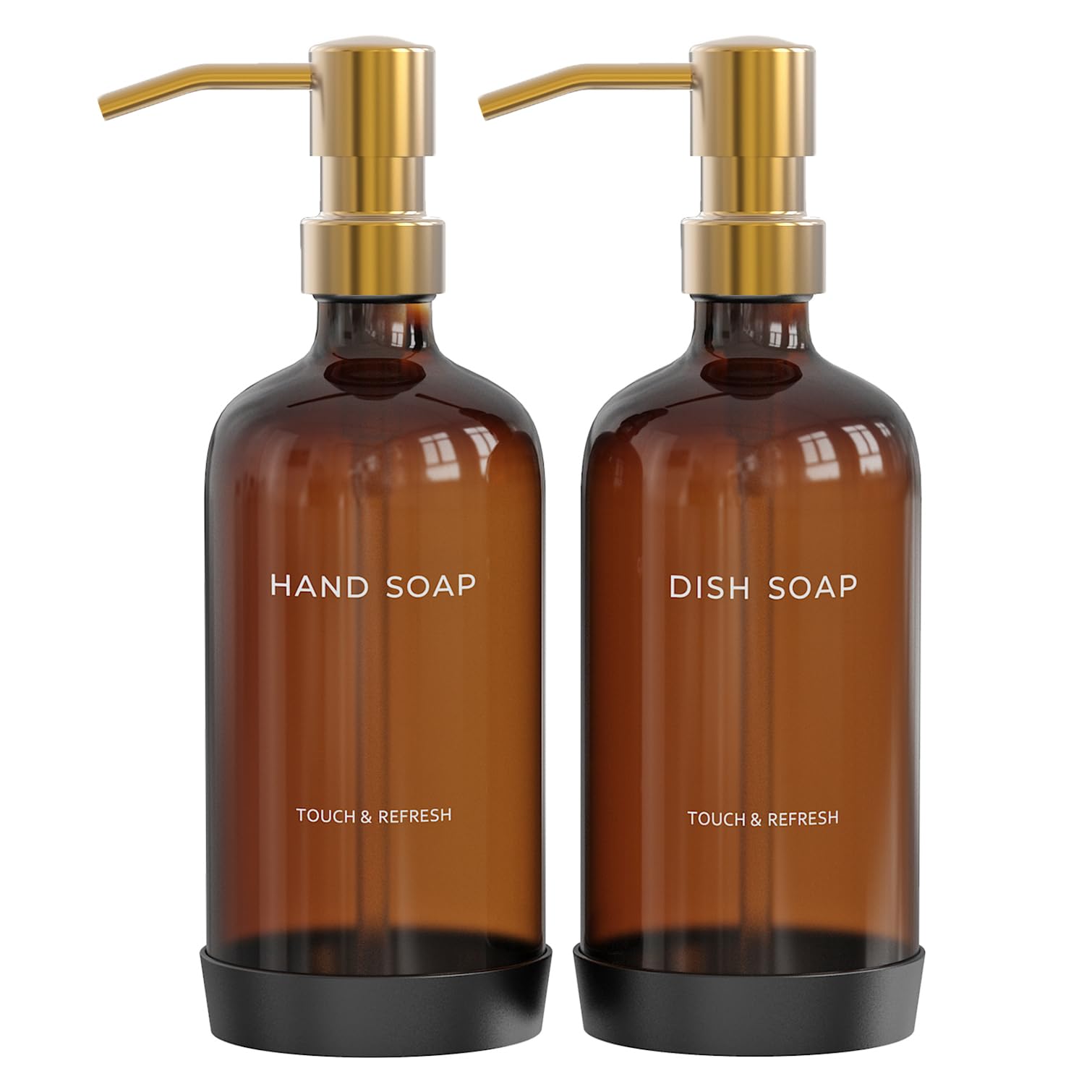 Kitchen Soap Dispenser with Non-Slip Protective Silicone Pad - Hand and Dish Soap Dispenser for Kitchen,Modern Kitchen Decor & Accessories. (Amber Glod)