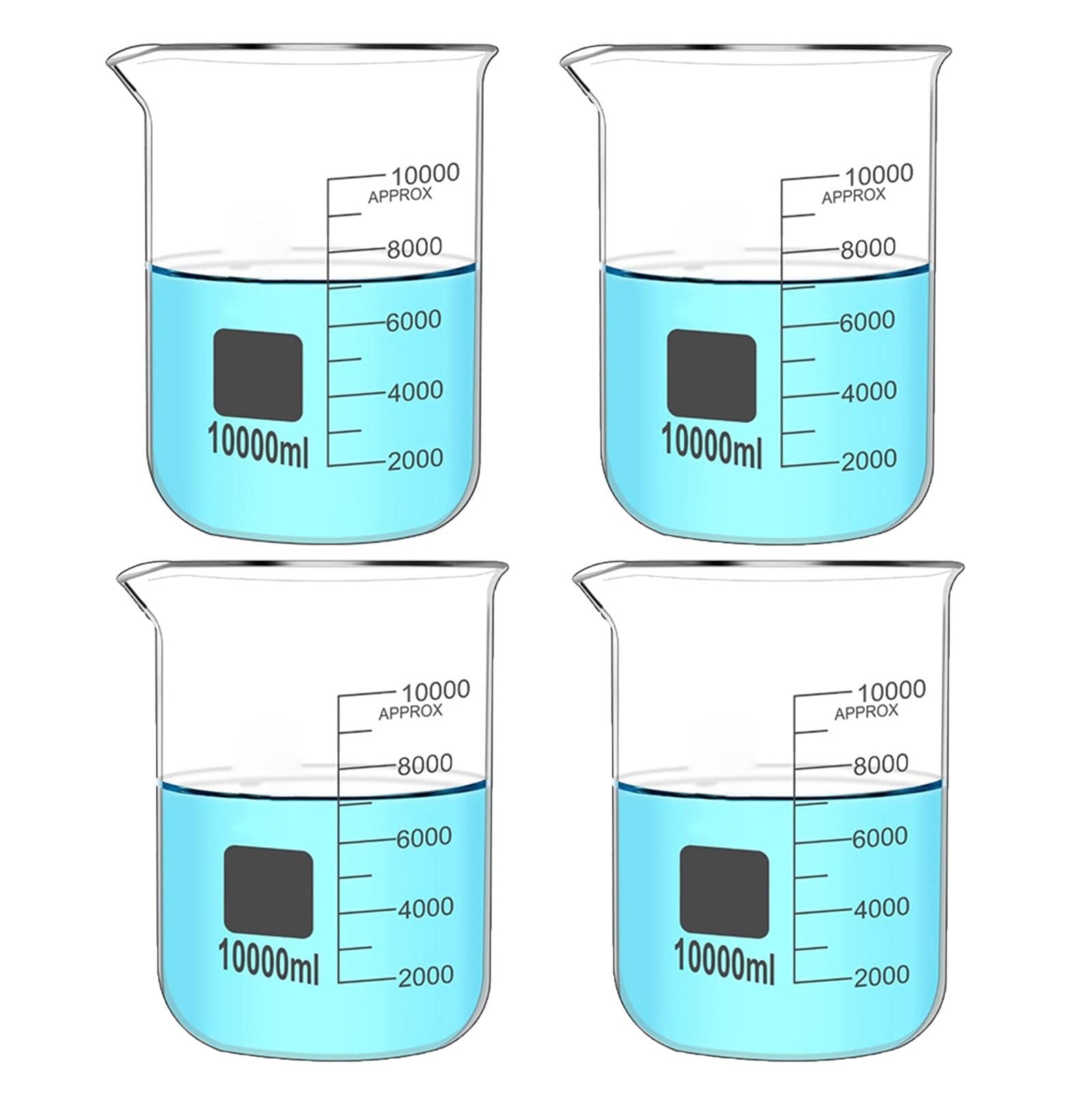Vasos de precipitados de vidrio resistente de 10000 ml, vaso de laboratorio de borosilicato transparente, vaso de medición de vidrio de forma baja con graduación y pico, reutilizable, para laborator