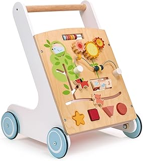 Mentari Activity Walker for Toddlers - Wooden Baby Push Walker with various Activities: Sorting, Spinning, Moving, Sliding, aiding Toddlers in taking their First Steps Confidently