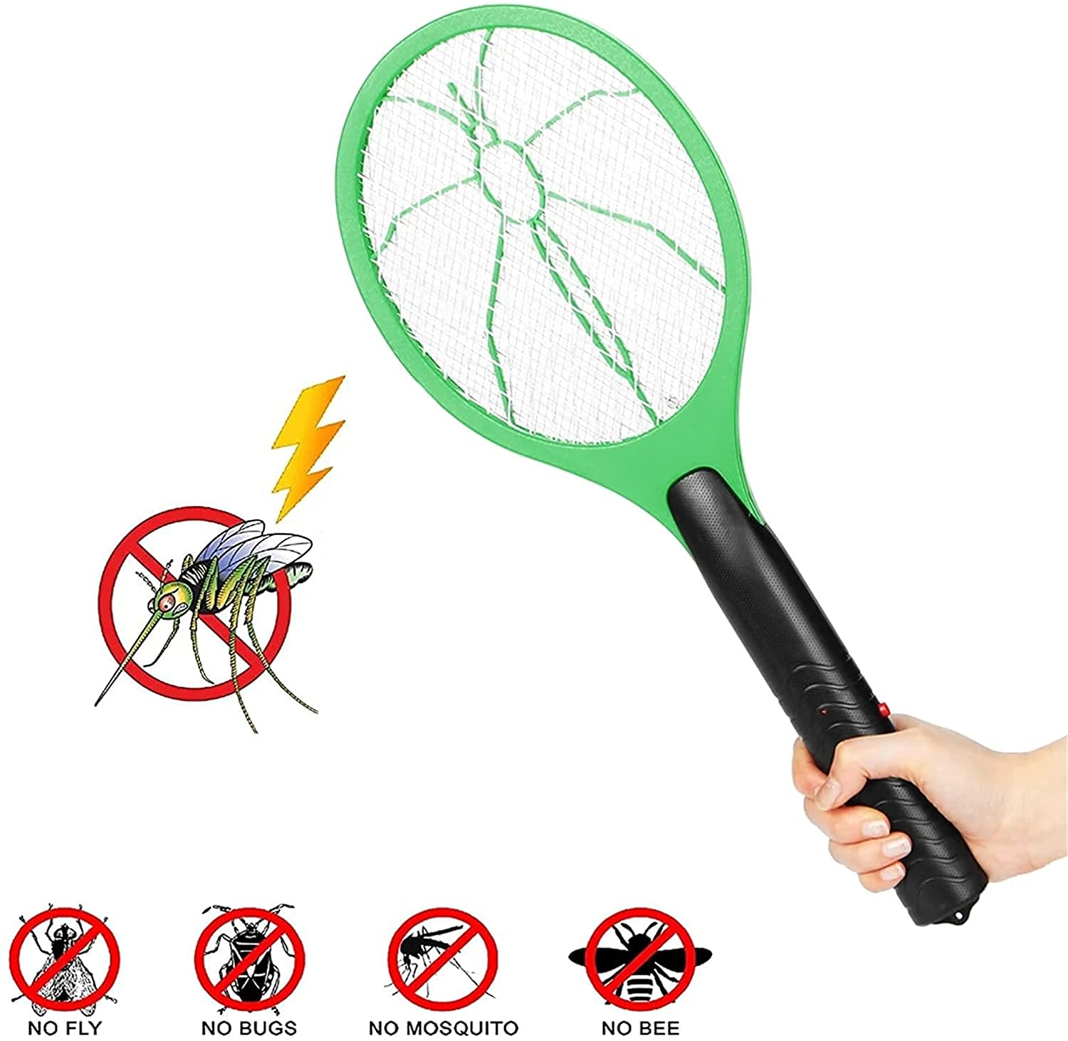 MU Elettrico Zanzara Racket Insetto Killer Killer Racchetta Pipistrello a 4 Strati a Maglia a Fly Mosquito Repellente per Zanzare, Adatto per Interni Ed Esterni,Verde,Taglia Unica