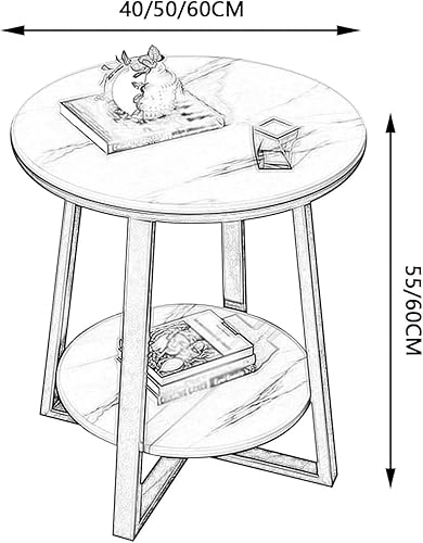 Miniatura 2 de Mesa de Centro Round Sofa Side Table White Slate Top Small Coffee Table 2-Tier Modern Minimalist Nightstand Cross Shaped Metal Frame for Living Room