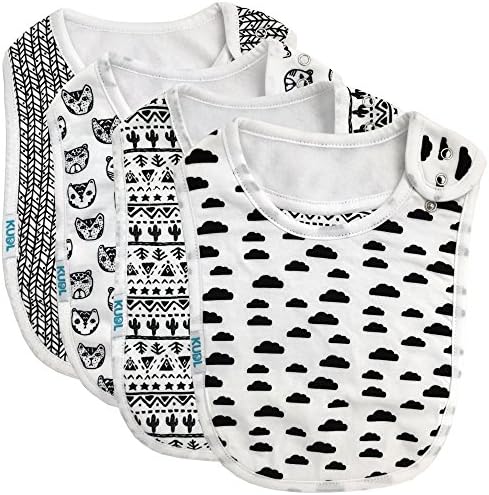 Baby Bibs Large Burpy Cloth 4 Pack Gift Set Soft Absorbent Feeding Reflux Drool Teething Bibs, Adjustable Snap Buttons, Funny Designs for Boys & Girls - Aztec Black & White