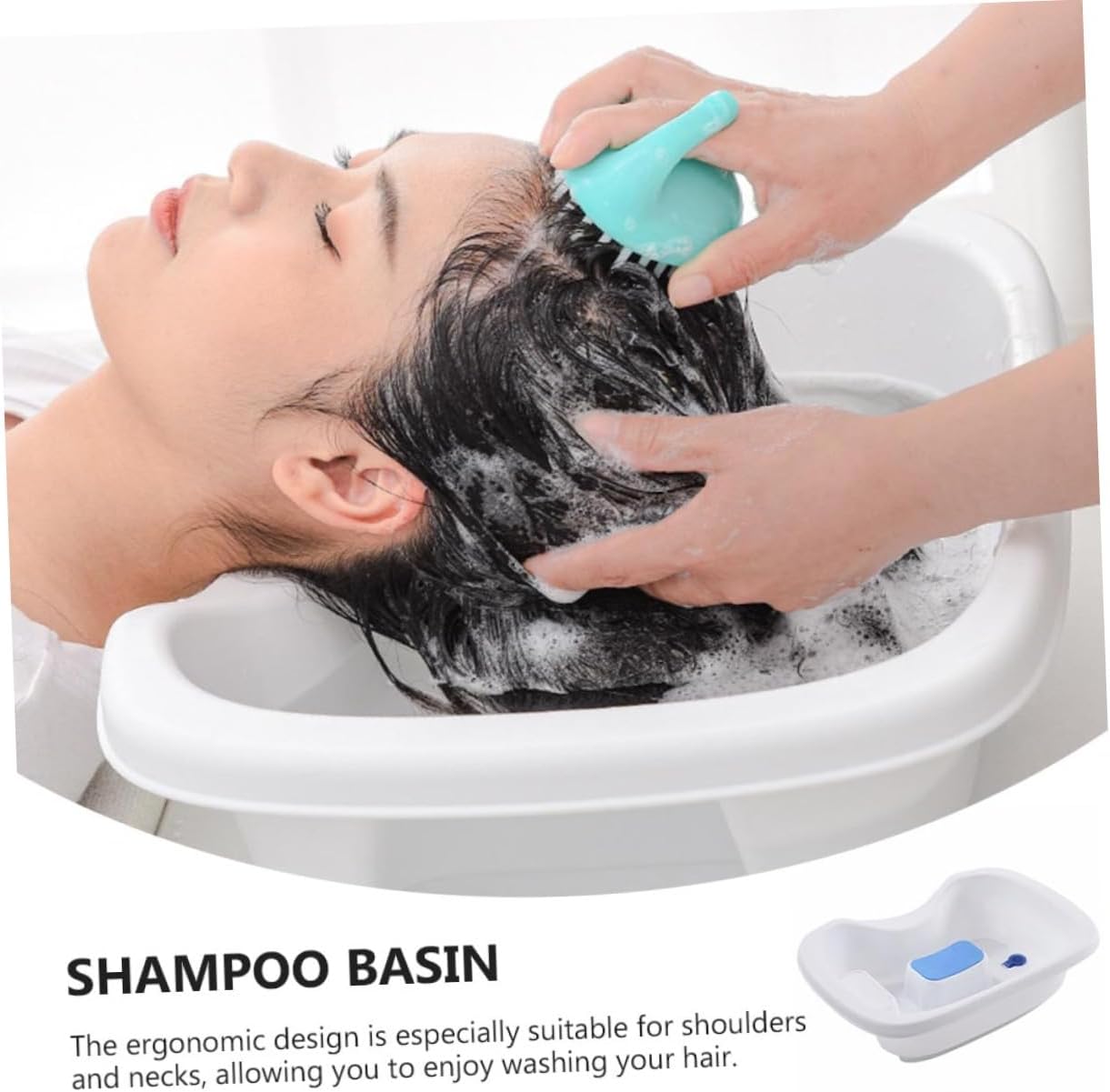 KOMBIUDA 1pc Portable Hair Wash Basin for Adults and Pregnant Women Comfortable Shampoo Tub Temperature-Sensing Plug for Easy Hair Washing Bedside