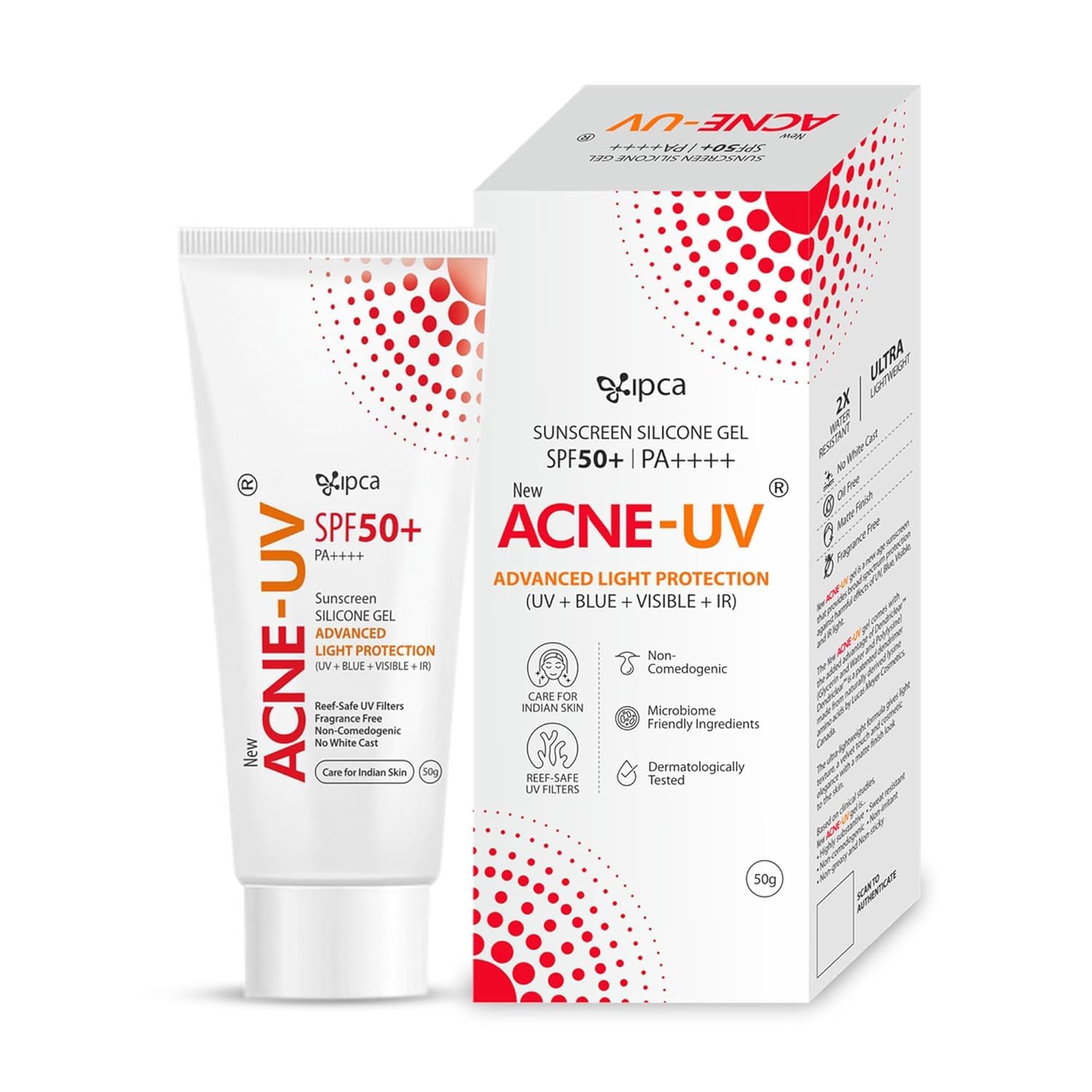 New ACNE-UV Sunscreen SPF50+ PA++++ | 50g Oil Free, Non Comedogenic Silicone Gel Sunscreen SPF 50 | UVA/UVB Protection | Water Resistant | No White Cast | Suitable for All Skin Types