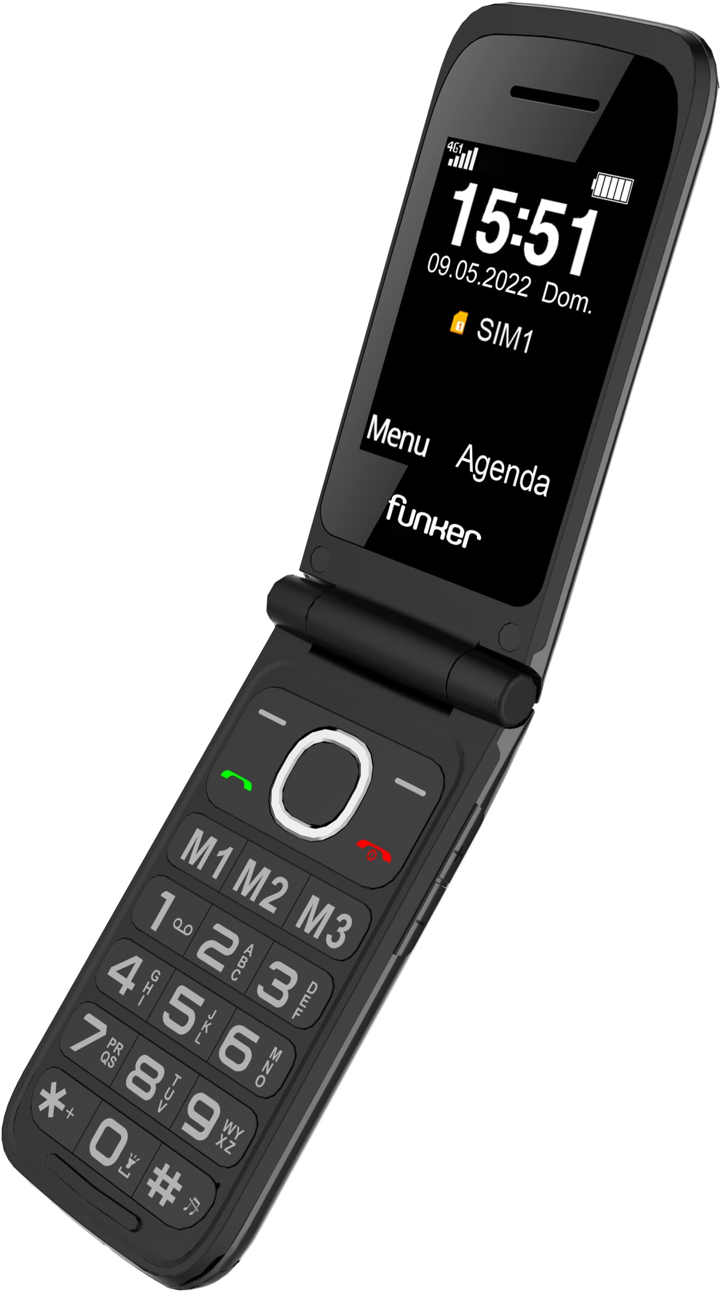 Funker C150 Comfort 4G - Teléfono móvil 4G Volte de Tapa para Mayores, Teclas Grandes, fácil de Usar, botón SOS, USB-C, 3 memorias directas, 2000 contactos, Base Cargadora, Negro