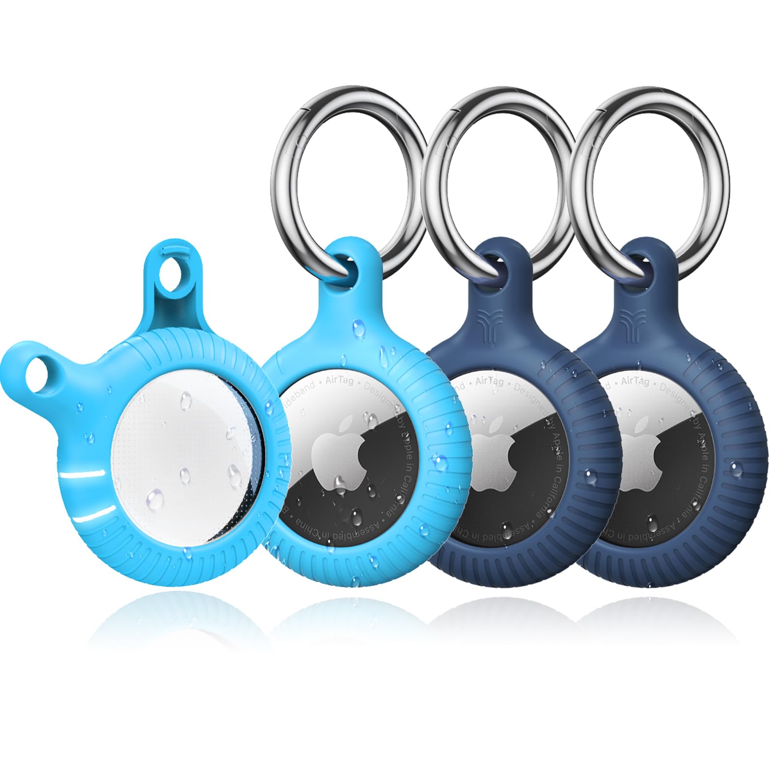 YOSH for Airtag Holder, Airtag Keyring [Twist Lock Design], Integrated Full Cover Anti-Scratch TPU Case 4 Packs, 30mm Metal Spring Keychain for Apple Air Tags 2021, Black & Dark Blue — view 21