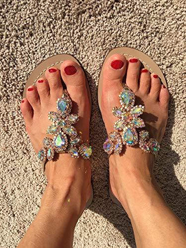 Image of Rhinestone Sandals for Women - Sparkly Jeweled Bling Thong Flip Flops, Dressy Gemstone Flat Sandals for Wedding, Party, Beach & Summer Outfits