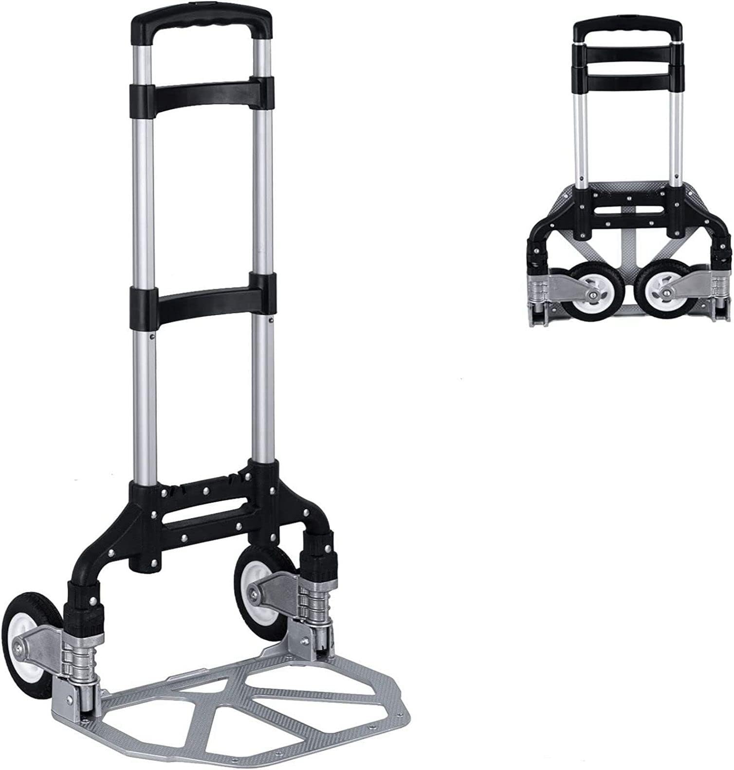 Folding Hand Truck Dolly Aluminum Folding Hand Cart Luggage Trolley Cart Max 175lbs Capacity Dolly Cart, with Telescoping Handle and Rubber Wheels, Double Bearings