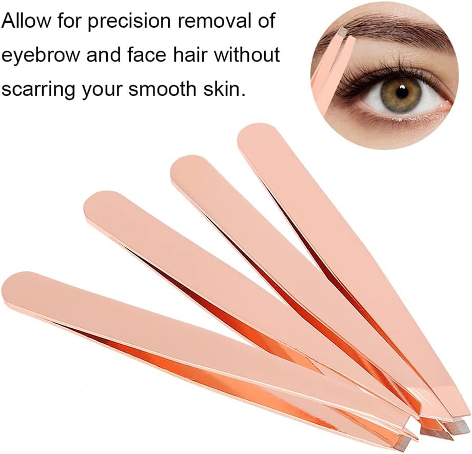 4pcs Eyebrow Tweezer Rose Gold Stainless Steel Hair Beauty Slanted Puller Removal Eyelash Eye Brow Clip Makeup Tool image 4
