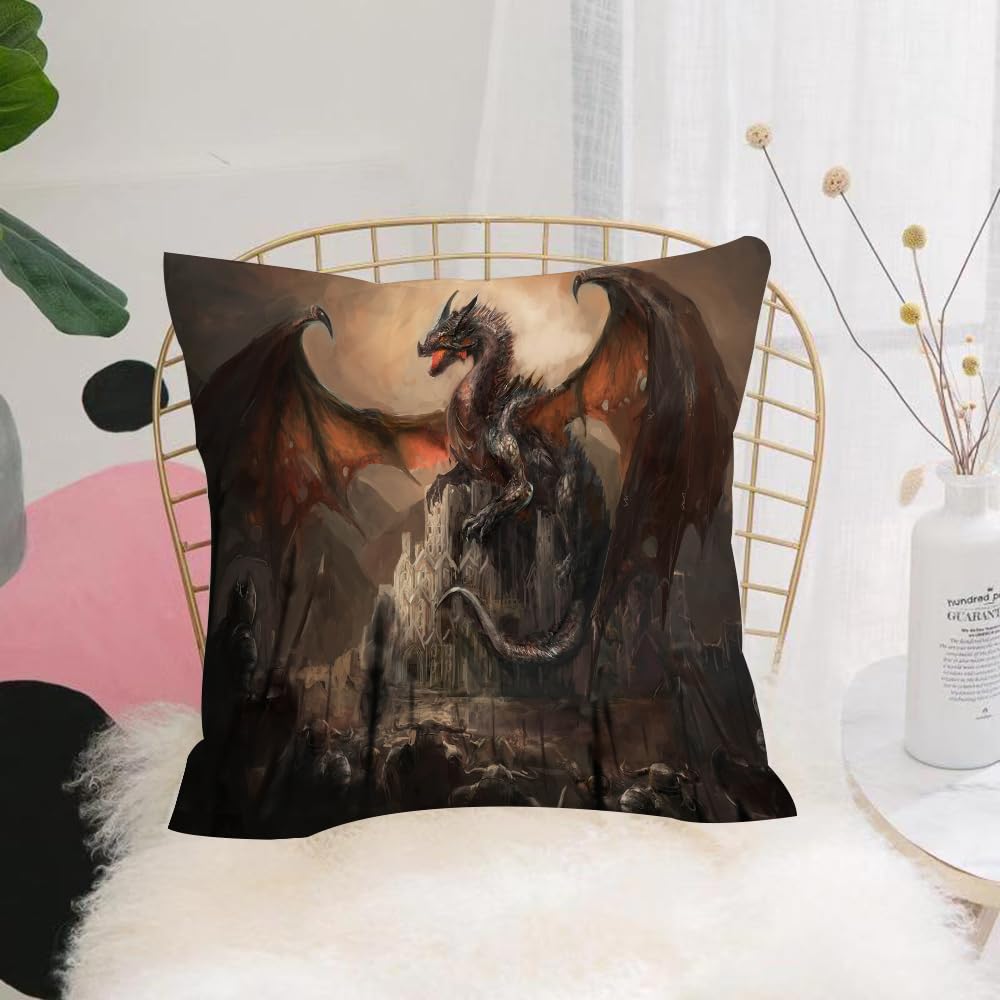 HYMSXW Cushion Cover,Throw Pillow Case Home Decorative for Living Room Bedroom Sofa Chair 20X20 Inch,Dragon Medieval Battle with Gothic Monster Horror War Medieval Vintage Print,Pillowcase 50X50cm