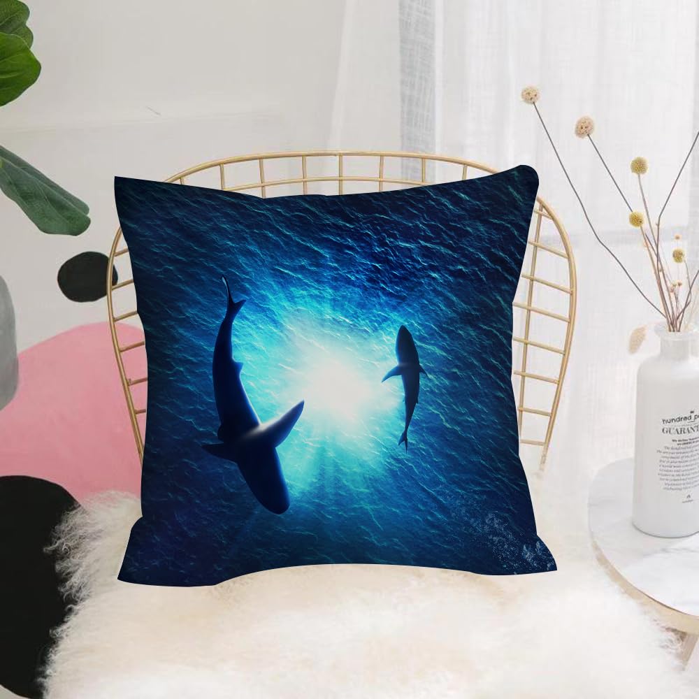Hyosxw Illustration Of Two Sharks Forming A Circle - A4 Cushion Cover,Throw Pillow Case Home Decorative For Living Room Bedroom Sofa Chair 18X18 Inch,Illustration Of Two Sharks Forming A Circle Underwater,Pillowcase 45X45cm