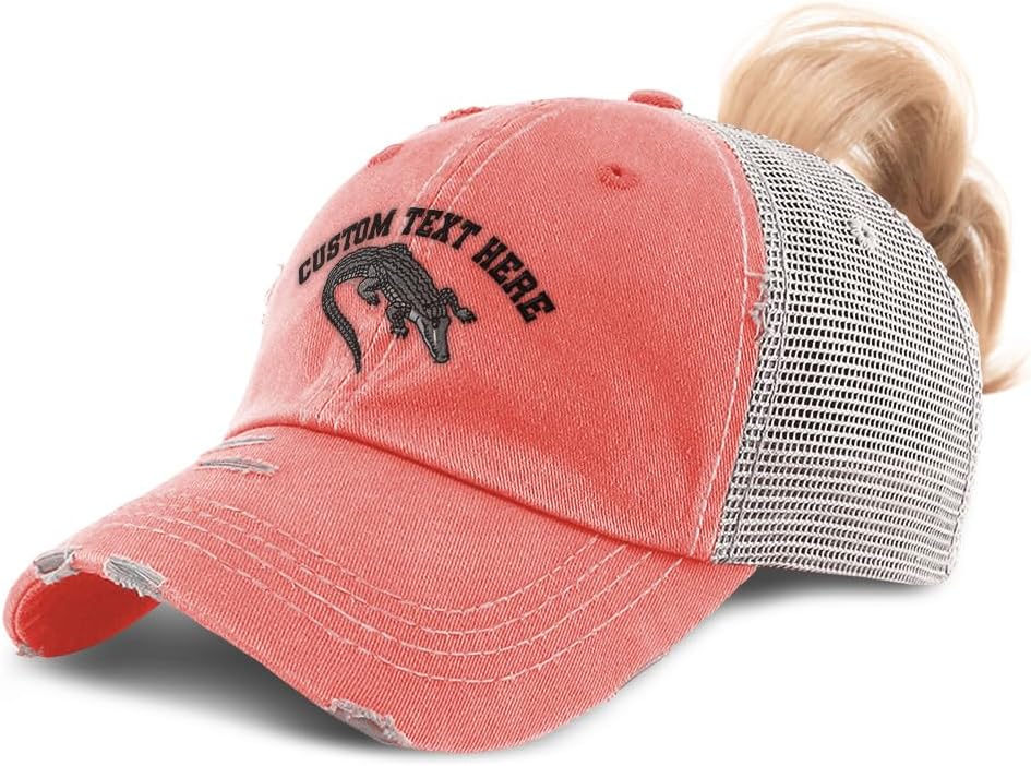 Ponytail Cap Women's Baseball Cap Embroidered Gator Florida Swamp Sun Hat with Ponytail Hole High Pony Hat