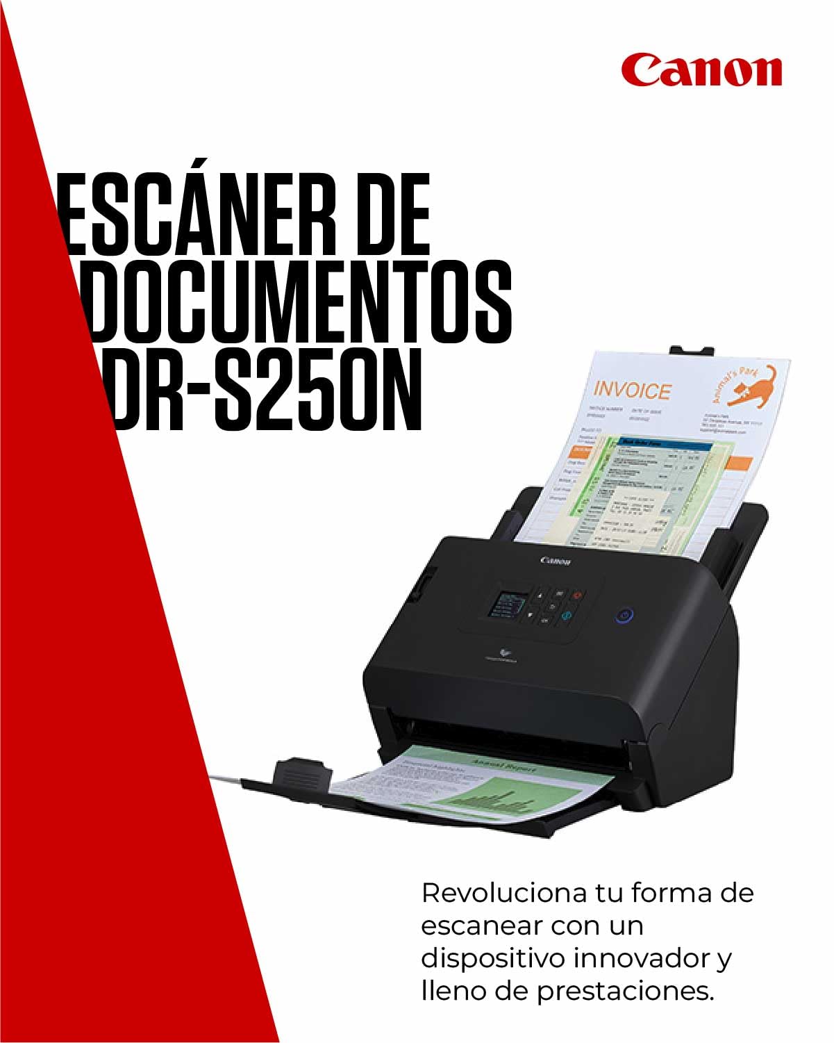 Canon imageFORMULA DR-S250N Escáner de Documentos | Escaneo web sin controladores y escaneo directo | LAN Gigabit y USB 3.2 | Alimentador automático de 60 hojas | 50 pág/min | Software CaptureOnTouch