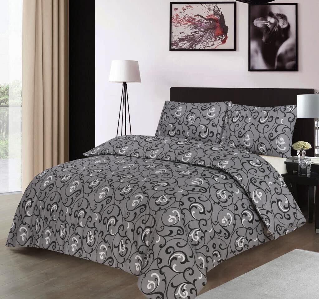 Funda de edredón con funda de almohada gris Cathy doble de polialgodón ultra suave