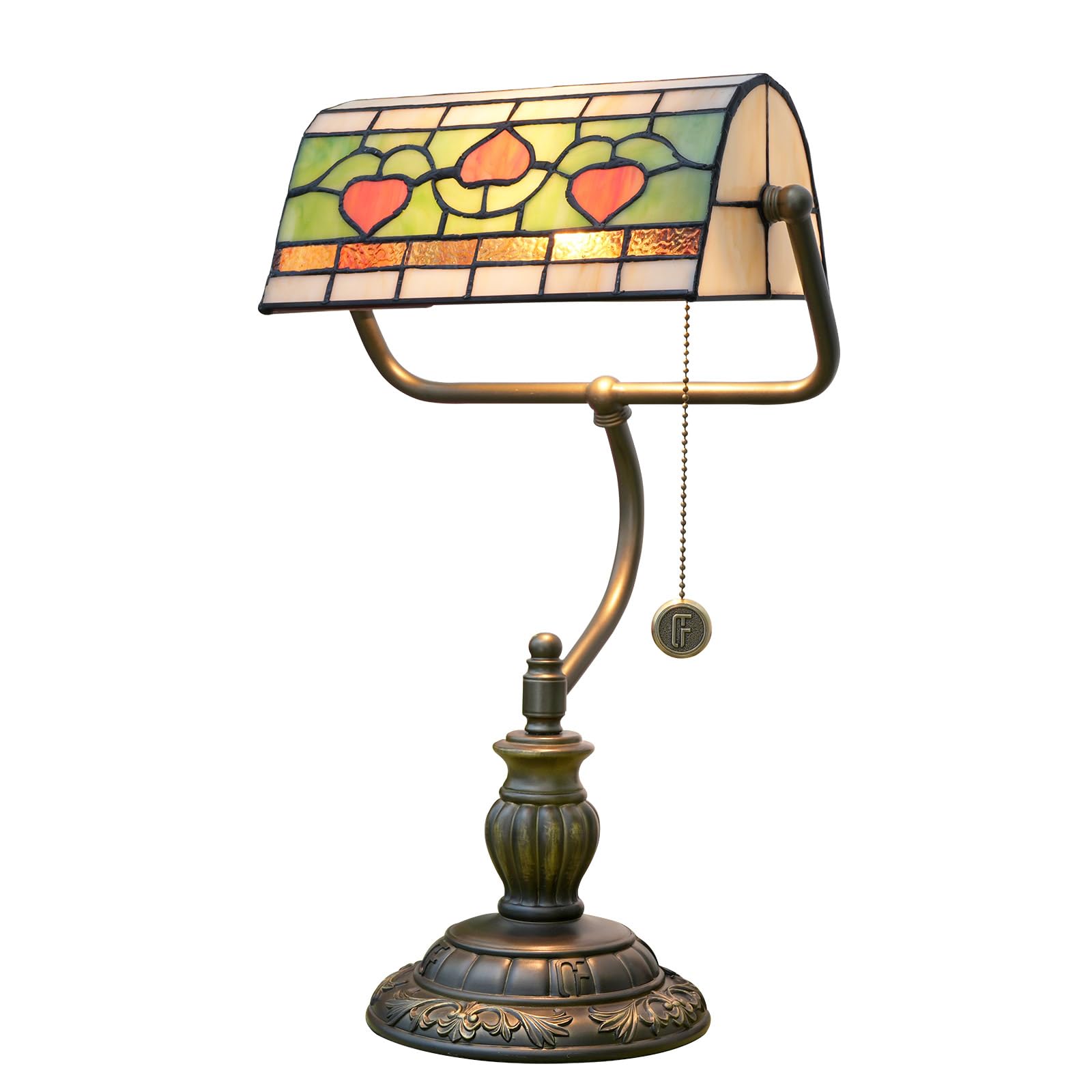 Tiffany Style Heart Bankers Table Lamp Stained Glass Vintage Bedroom Bedside Study Pull Chain Reading Desk Lamps Office